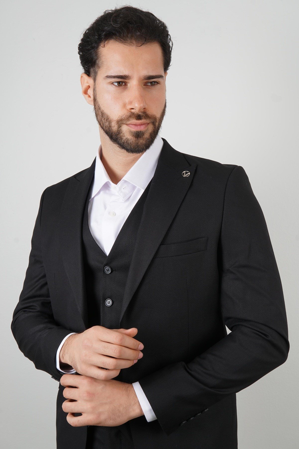 Maserto Slim Fit Siyah Takım Elbise Düz Desenli