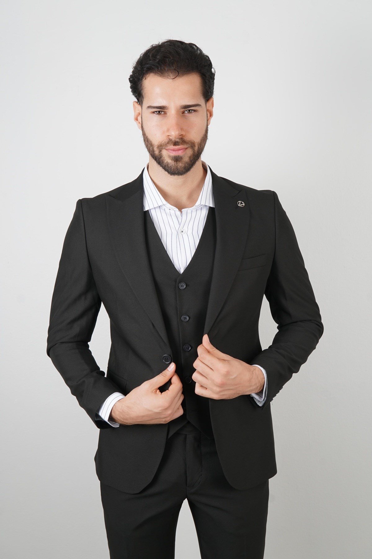 Maserto Slim Fit Siyah Takım Elbise Düz Desenli