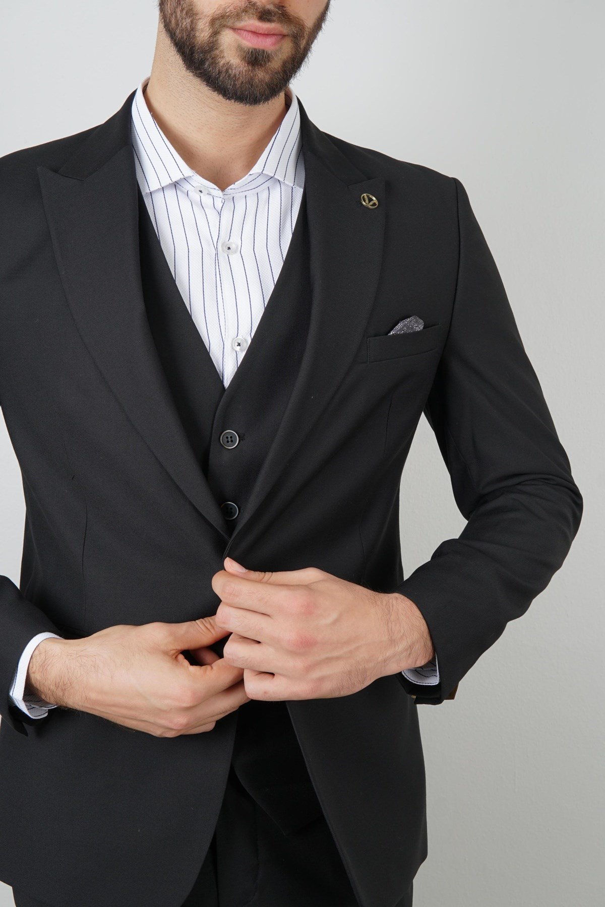 Maserto Slim Fit Siyah Takım Elbise Düz Desenli