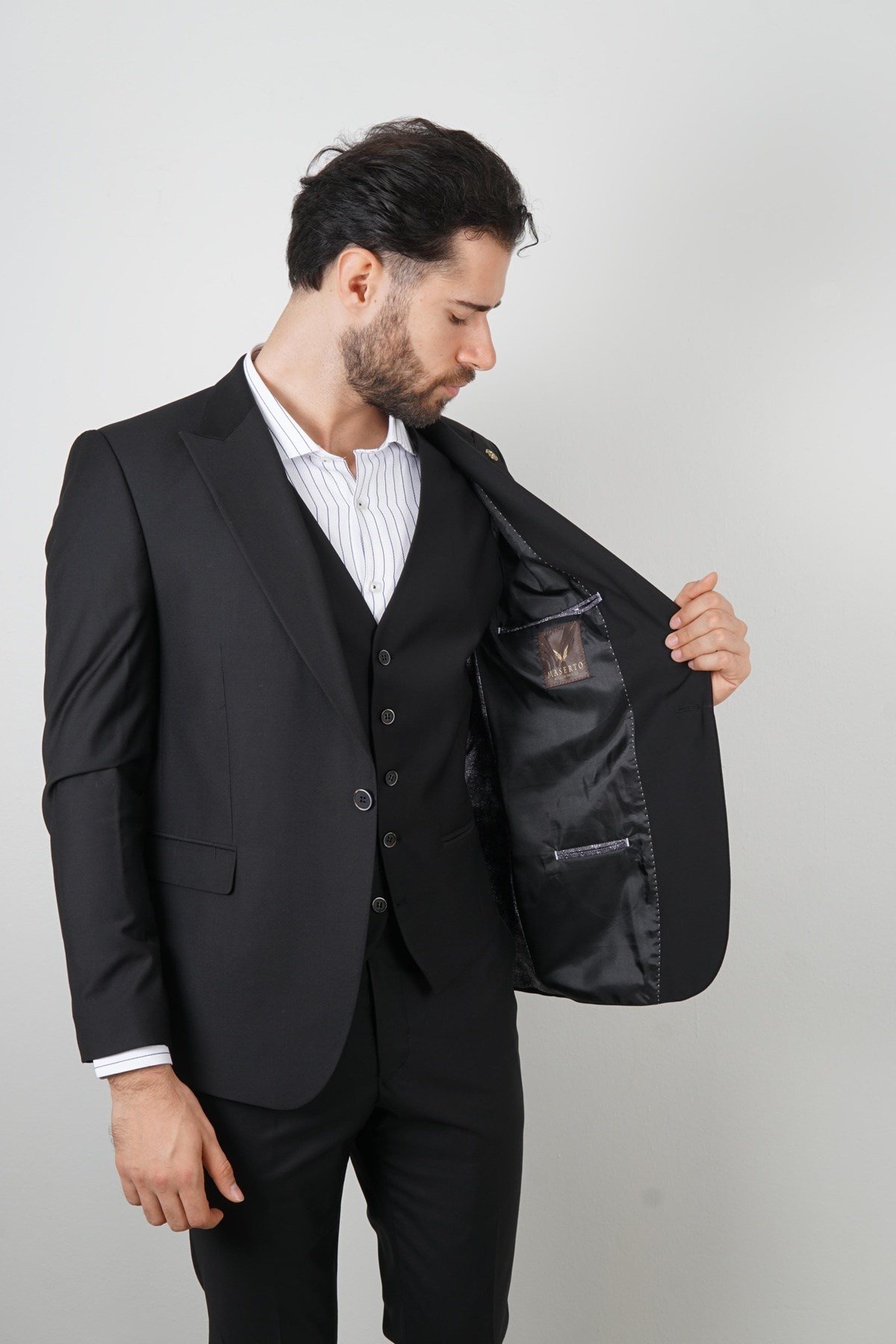 Maserto Slim Fit Siyah Takım Elbise Düz Desenli