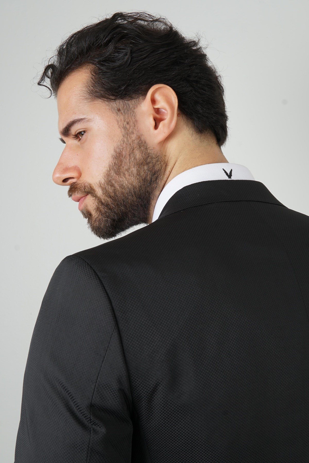 Maserto Slim Fit Siyah Takım Elbise Düz Desenli