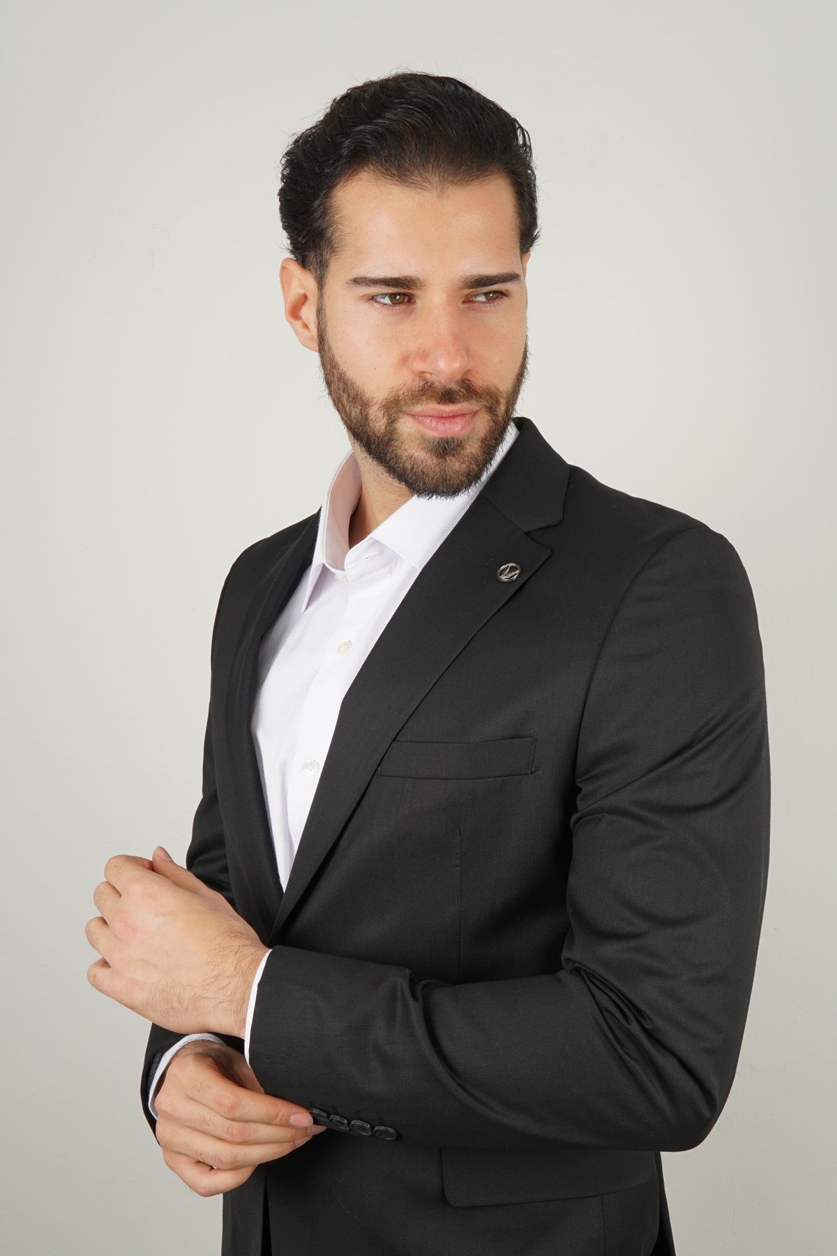 Maserto Slim Fit Siyah Takım Elbise Düz Desenli