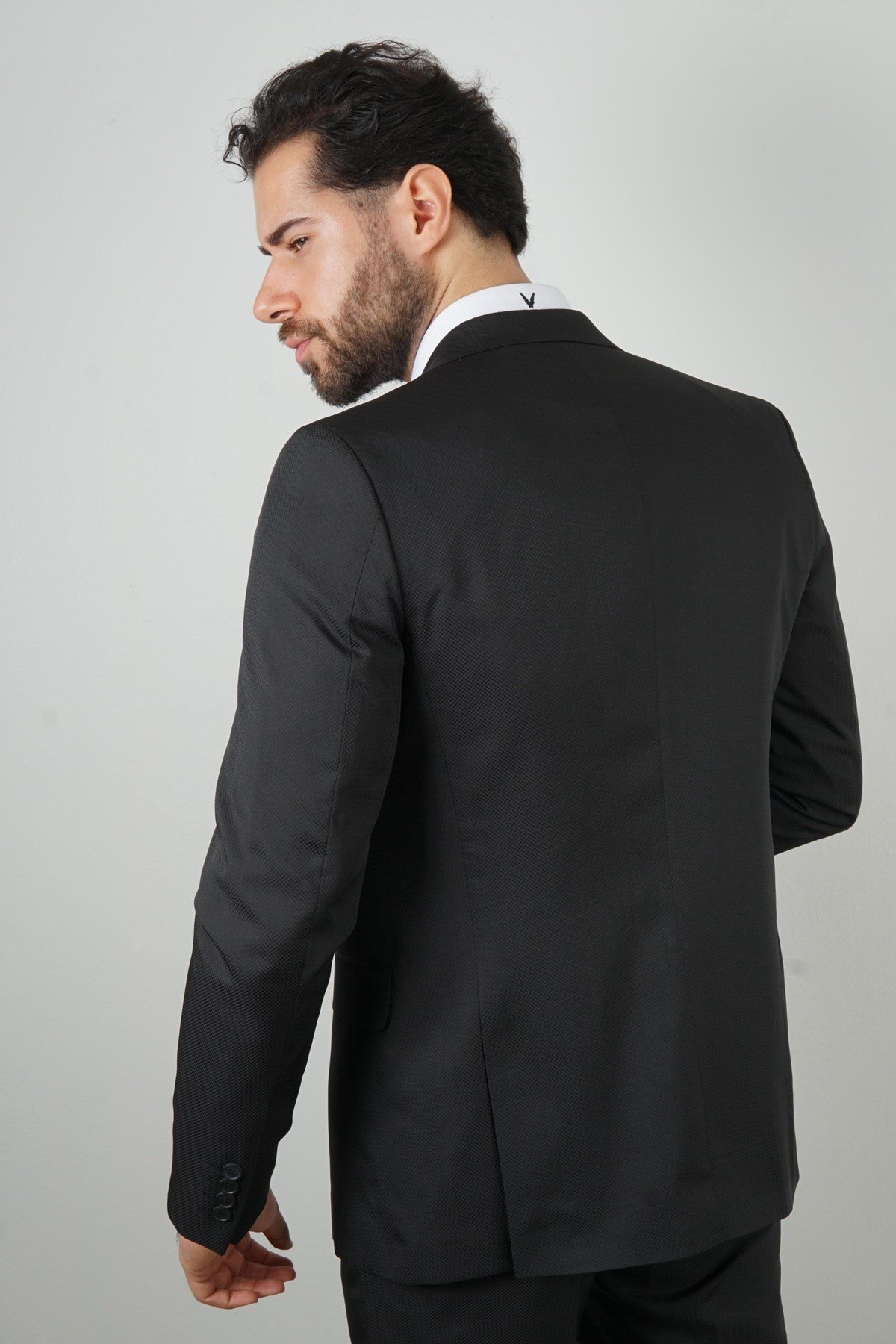 Maserto Slim Fit Siyah Takım Elbise Düz Desenli