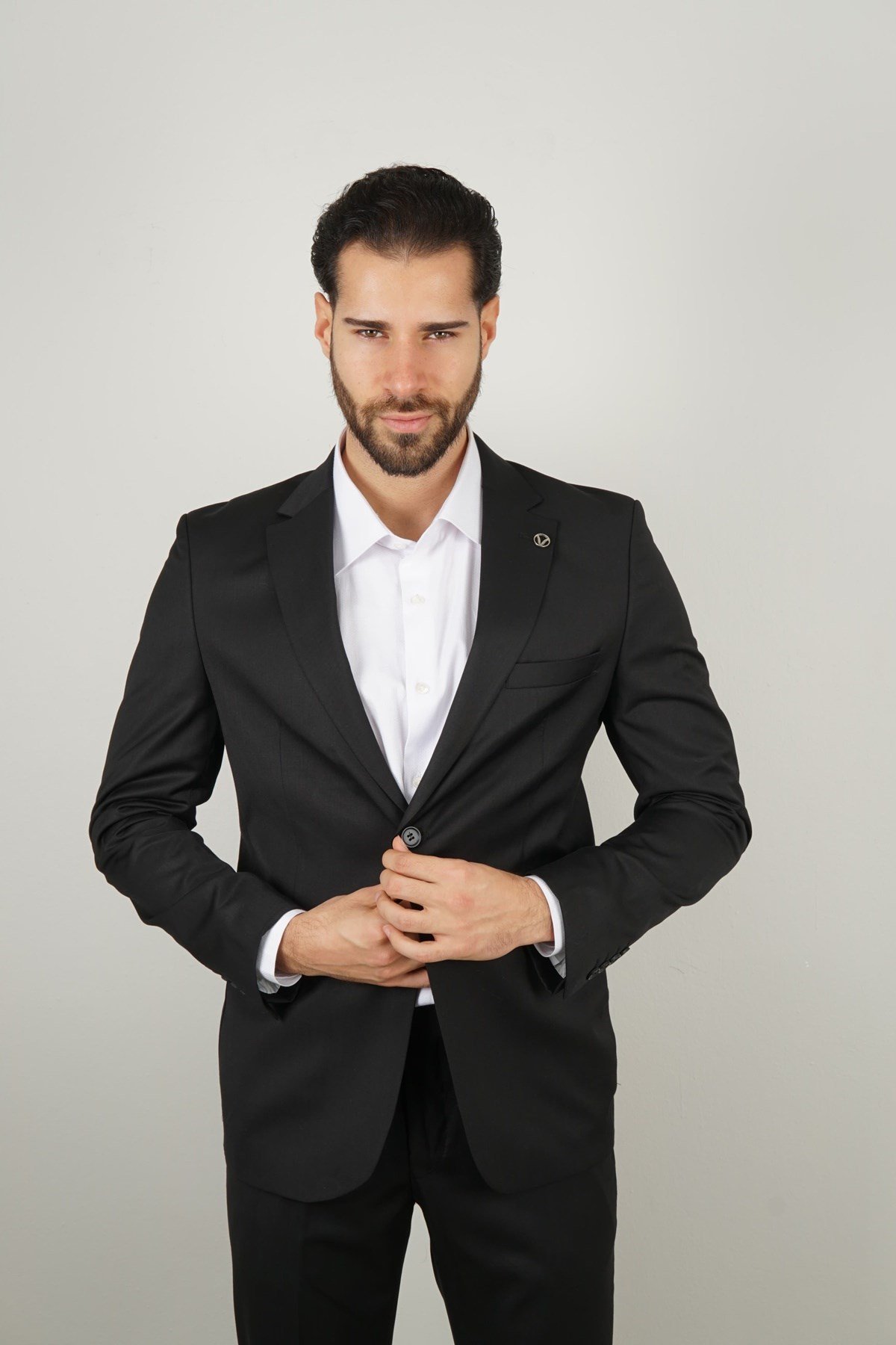 Maserto Slim Fit Siyah Takım Elbise Düz Desenli