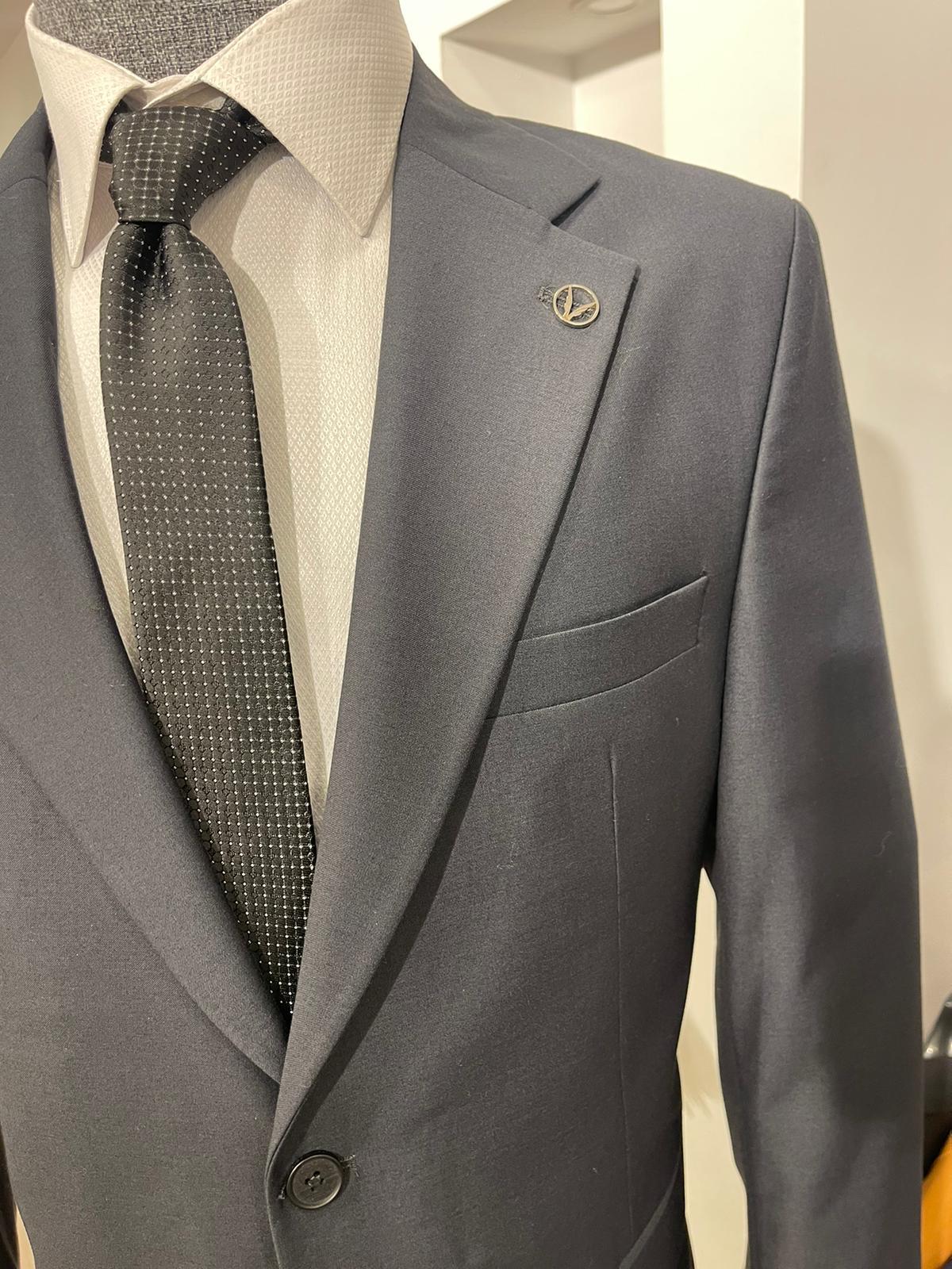 Maserto Slim Fit Siyah Takım Elbise Düz Desenli