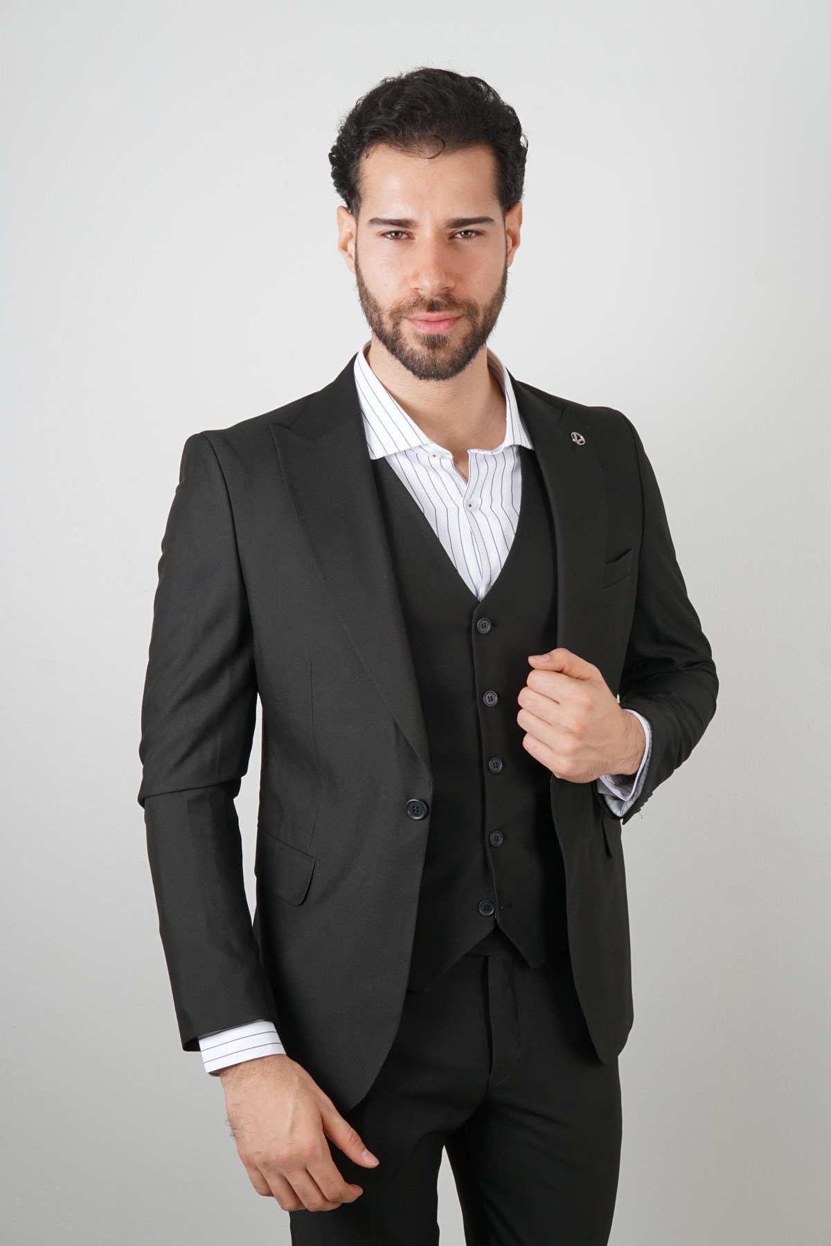 Maserto Slim Fit Siyah Takım Elbise Düz Desenli