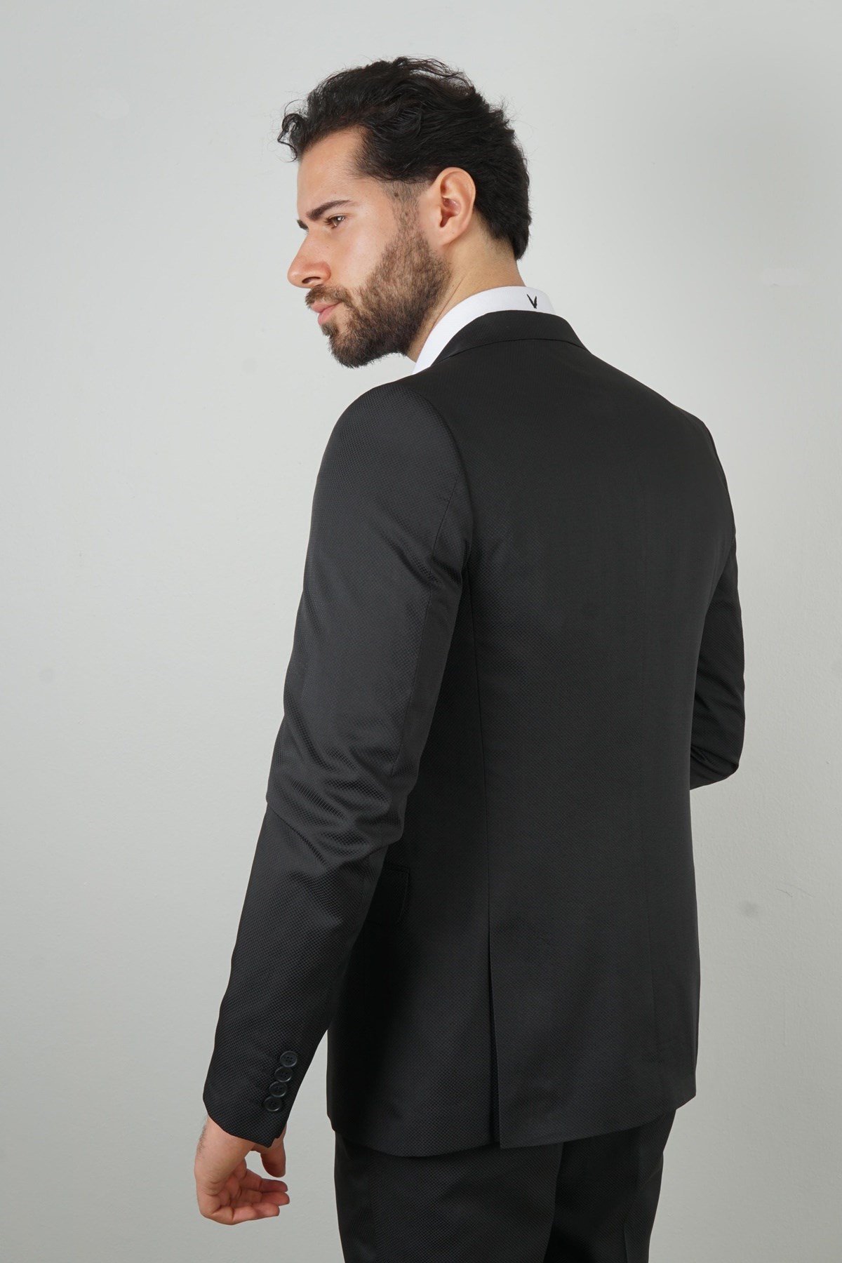 Maserto Slim Fit Siyah Takım Elbise Düz Desenli