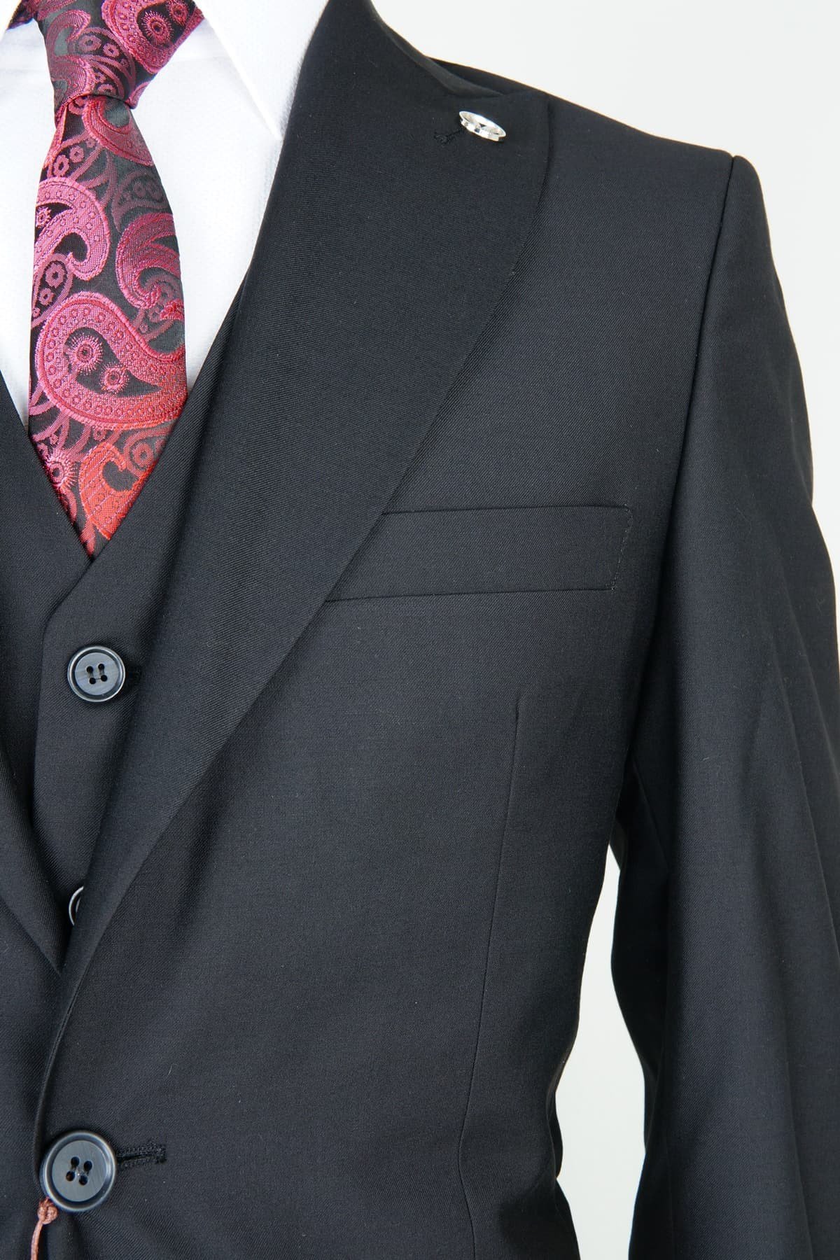 Maserto Slim Fit Siyah Takım Elbise Düz Desenli