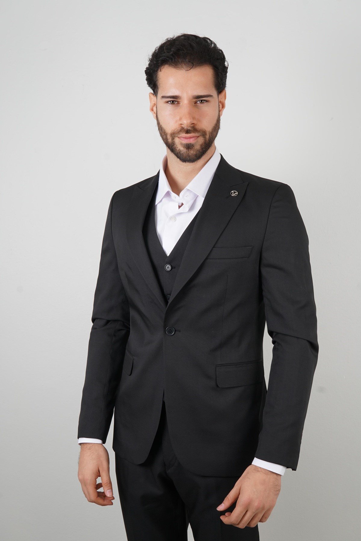 Maserto Slim Fit Siyah Takım Elbise Düz Desenli