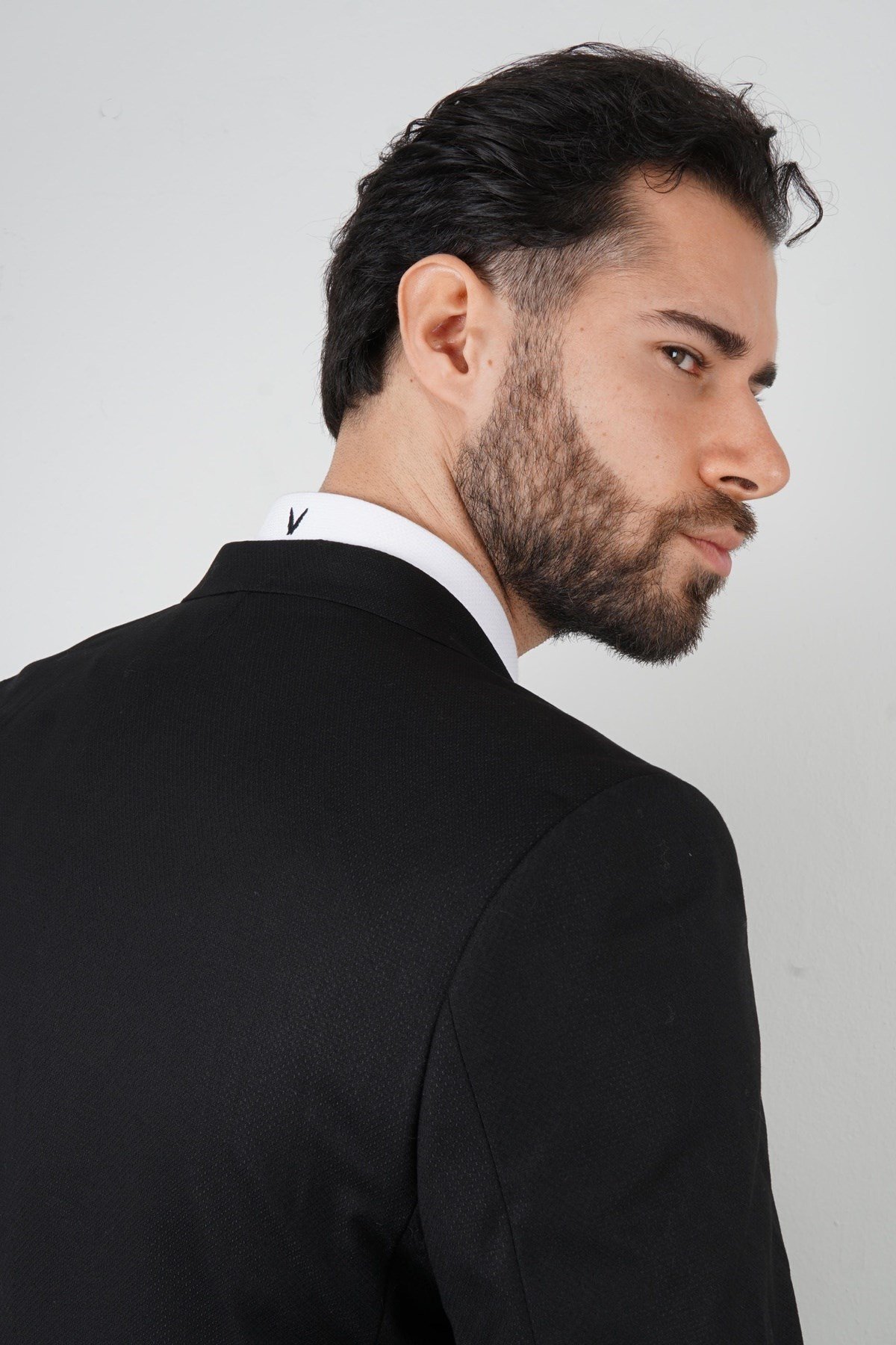 Maserto Slim Fit Siyah Takım Elbise Düz Desenli