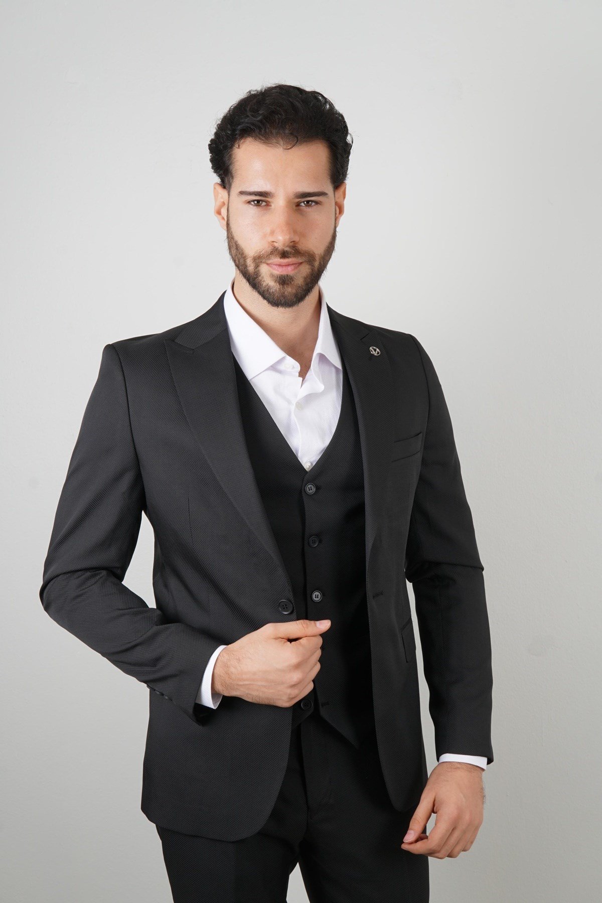 Maserto Slim Fit Siyah Takım Elbise Düz Desenli