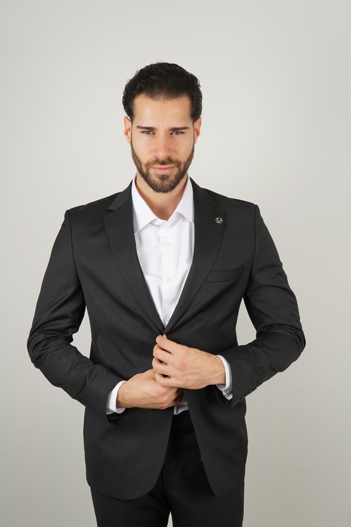 Maserto Slim Fit Siyah Takım Elbise Düz Desenli