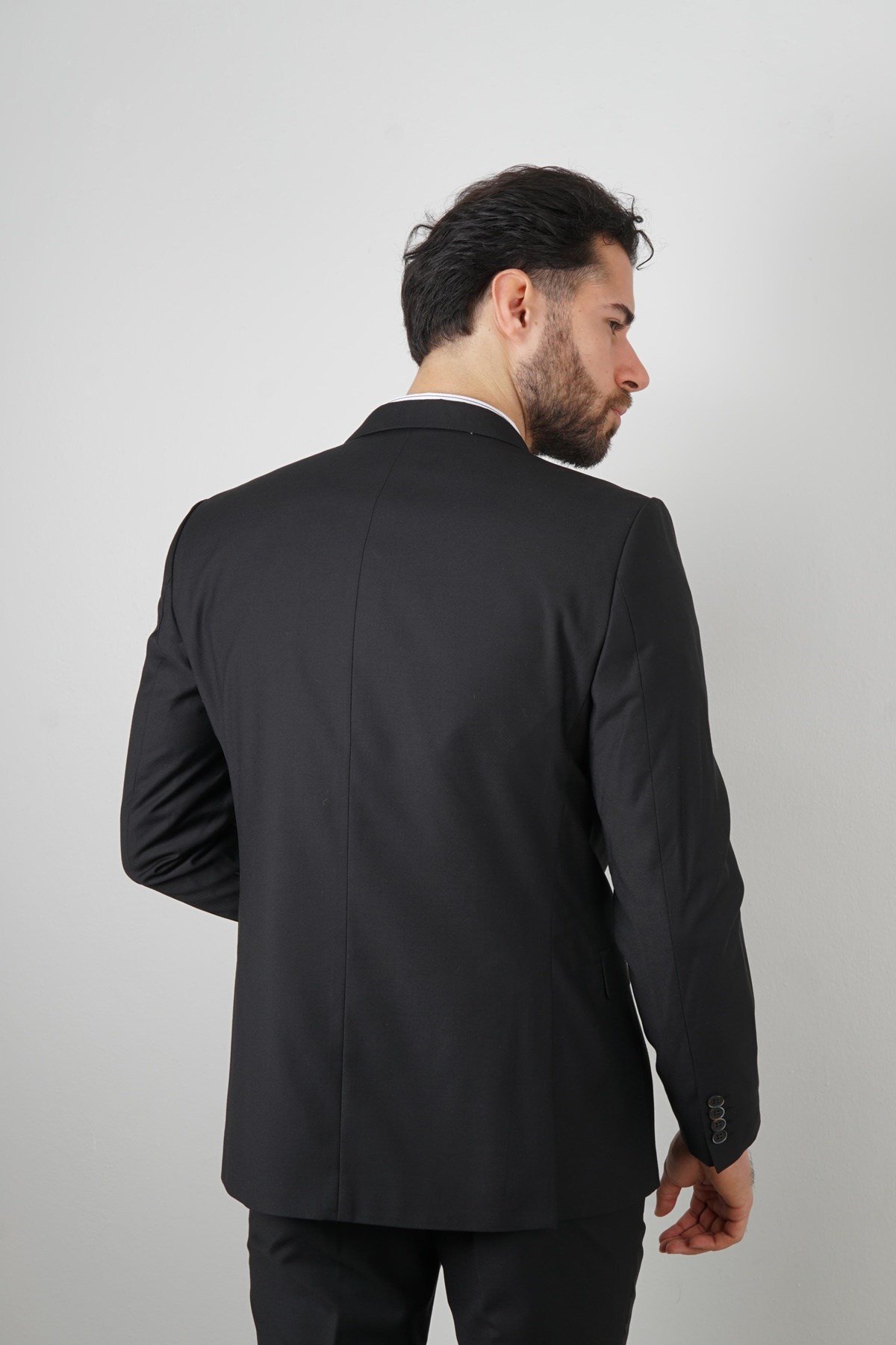 Maserto Slim Fit Siyah Takım Elbise Düz Desenli