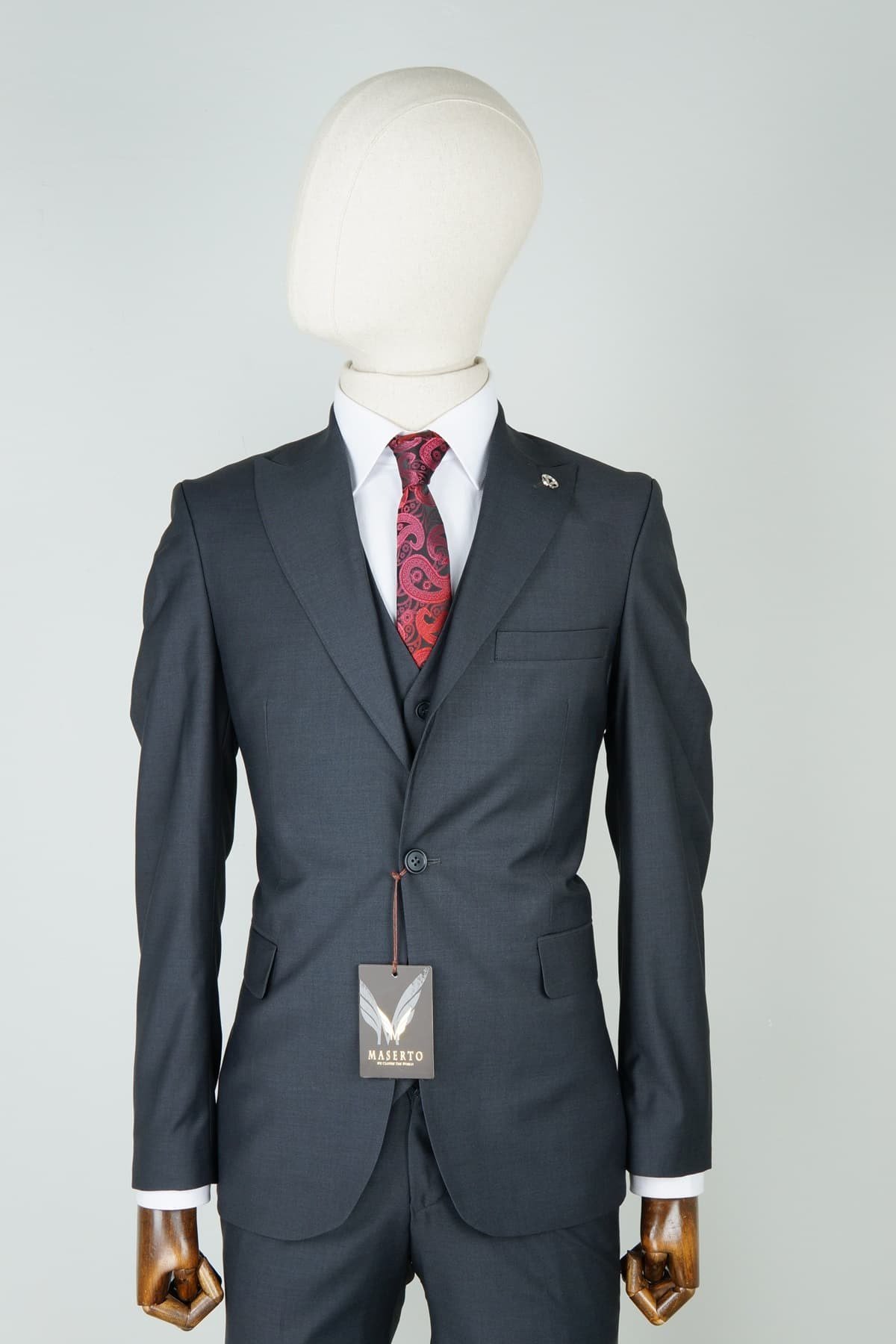 Maserto Slim Fit Siyah Takım Elbise Düz Desenli