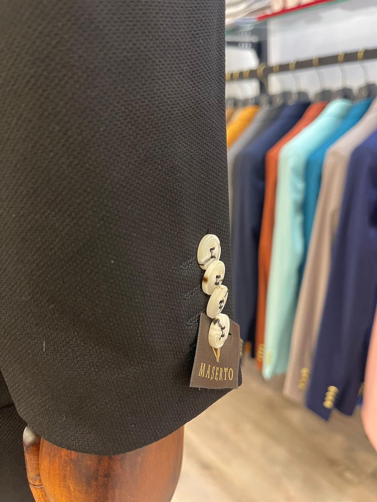 Maserto Slim Fit Siyah Takım Elbise Düz Desenli