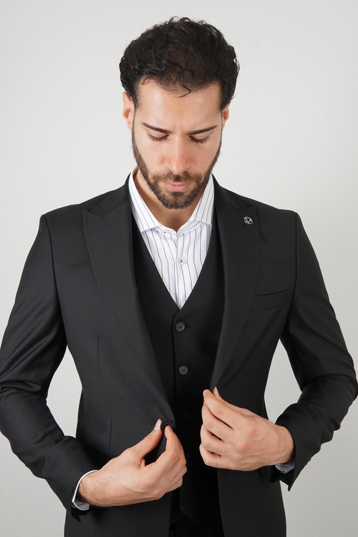 Maserto Slim Fit Siyah Takım Elbise Düz Desenli