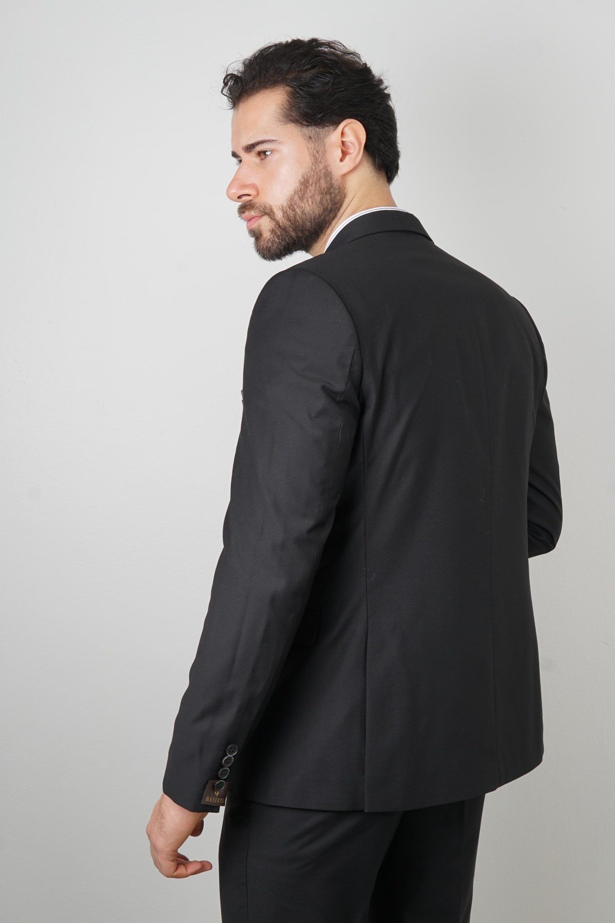 Maserto Slim Fit Siyah Takım Elbise Düz Desenli