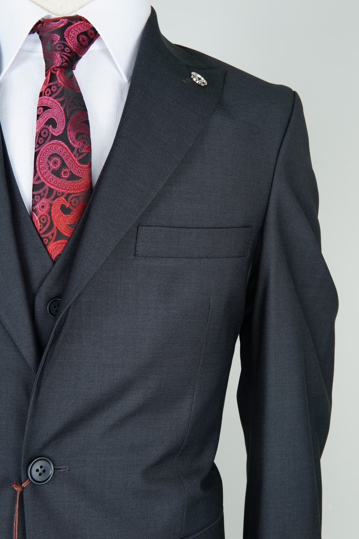 Maserto Slim Fit Siyah Takım Elbise Düz Desenli