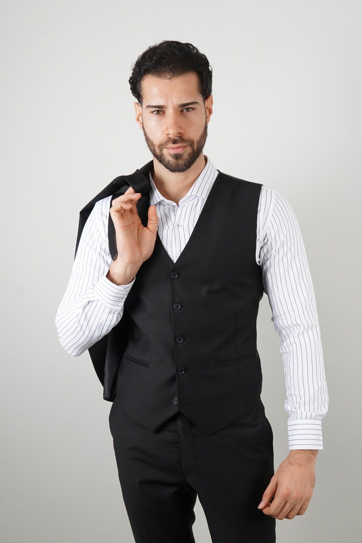 Maserto Slim Fit Siyah Takım Elbise Düz Desenli