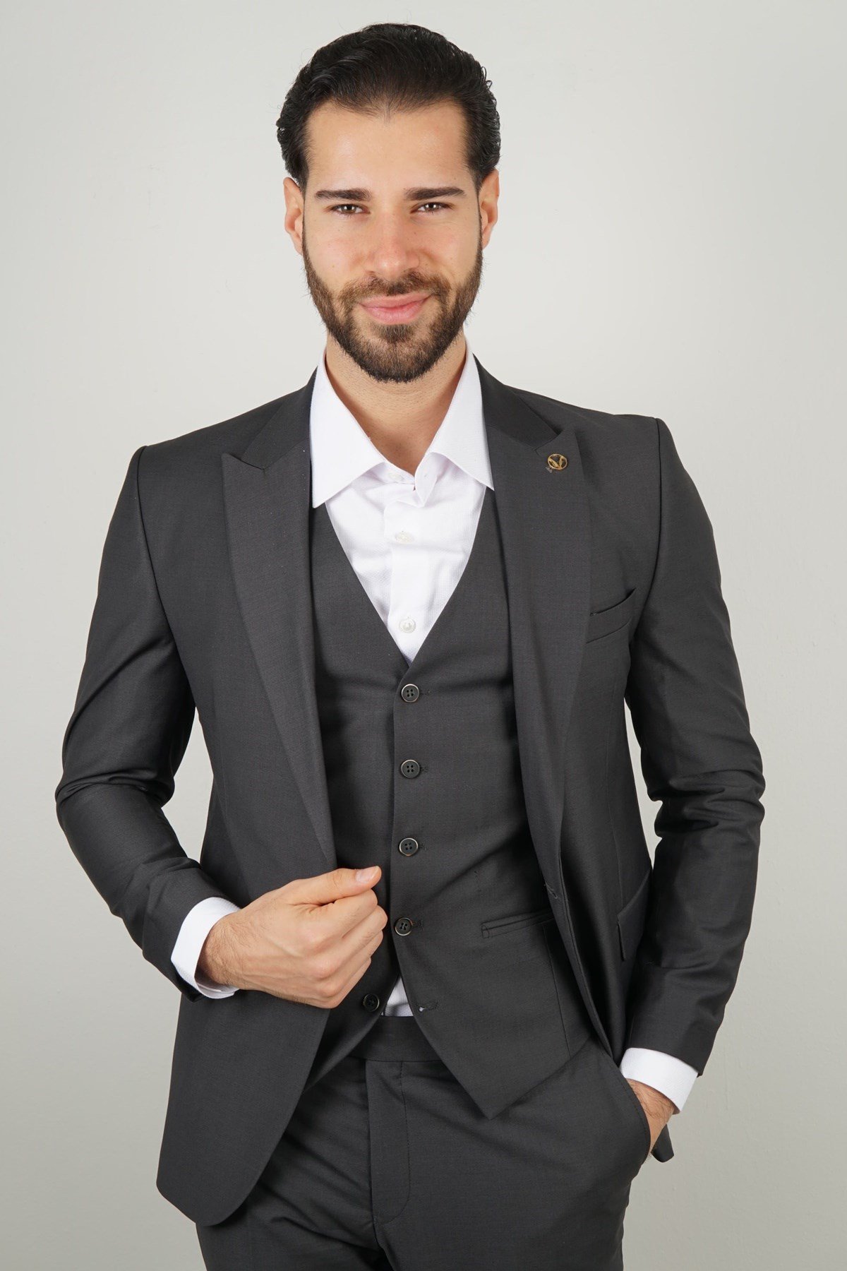 Maserto Slim Fit Siyah Takım Elbise Düz Desenli