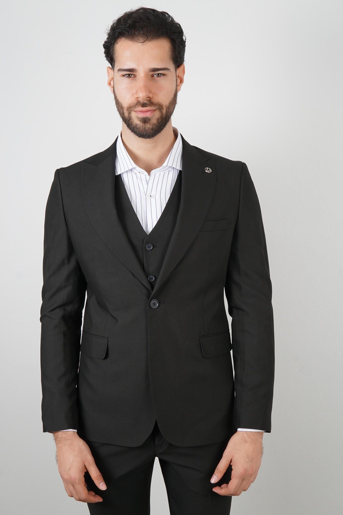 Maserto Slim Fit Siyah Takım Elbise Düz Desenli