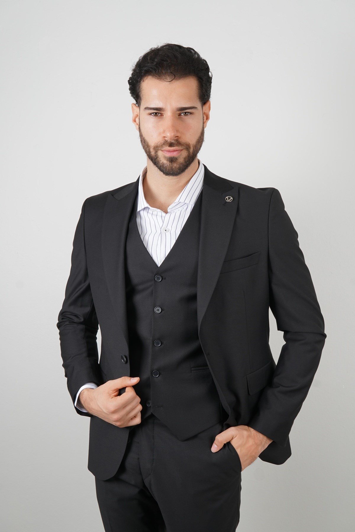 Maserto Slim Fit Siyah Takım Elbise Düz Desenli