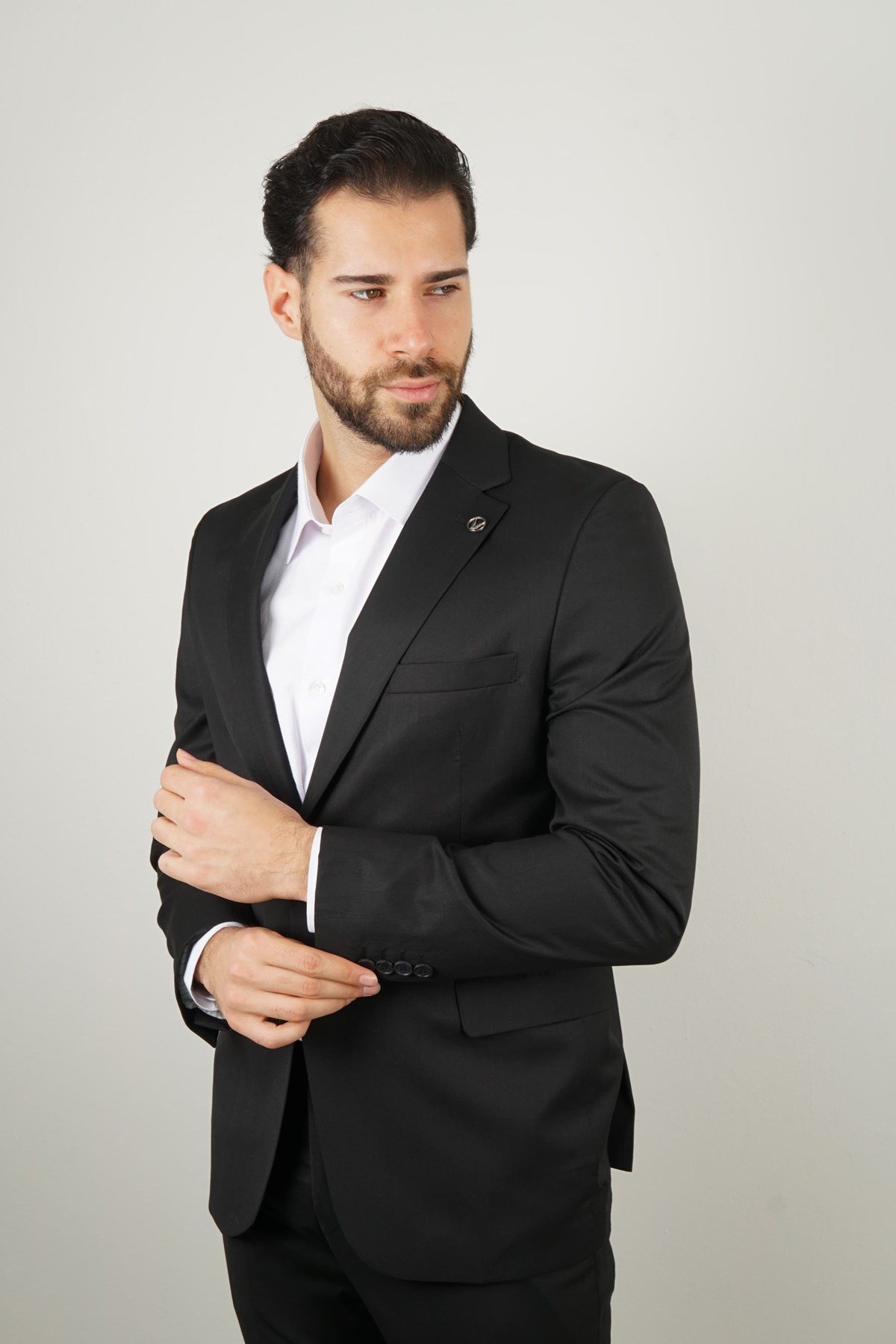 Maserto Slim Fit Siyah Takım Elbise Düz Desenli