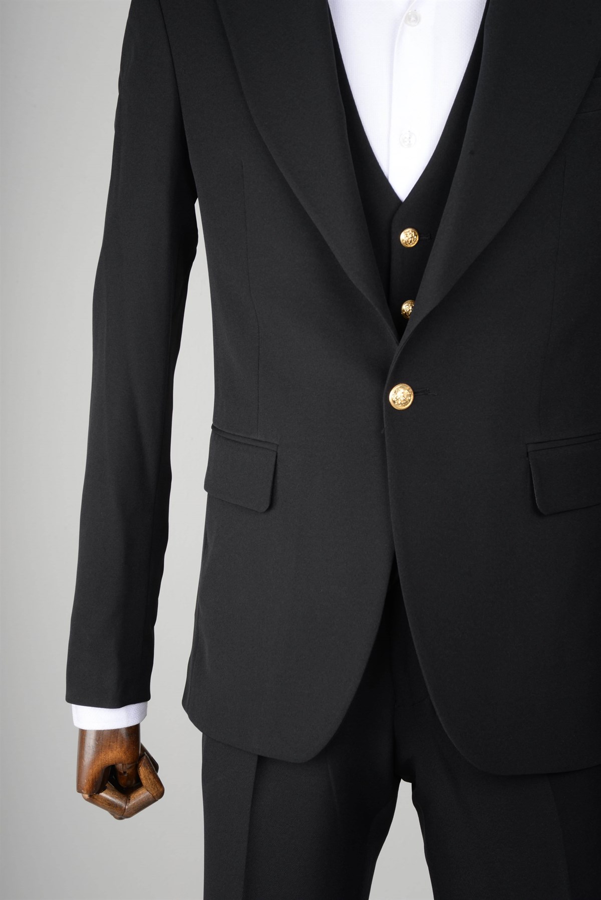 Maserto Slim Fit Siyah Yelekli Takım Elbise Düz Desenli