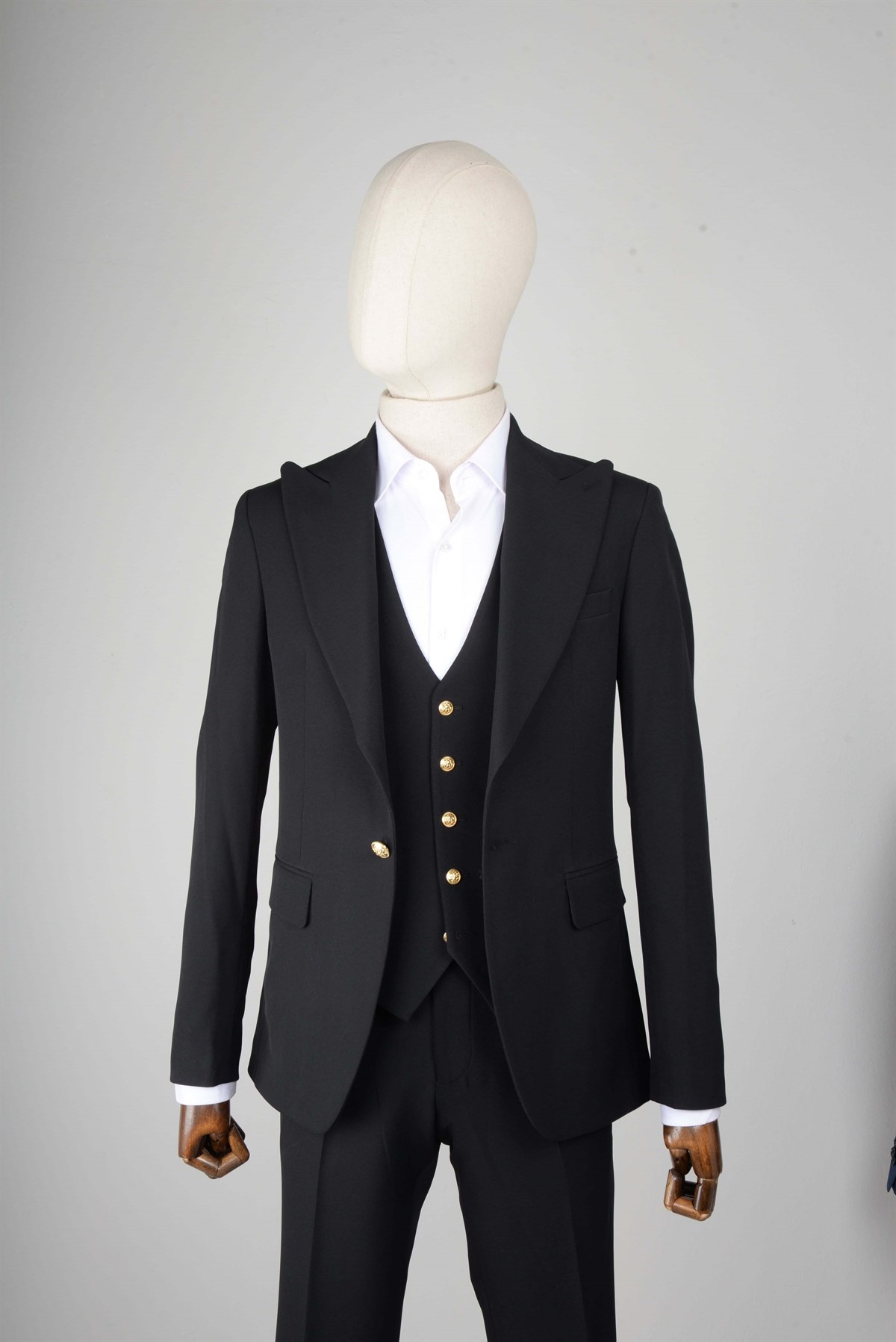 Maserto Slim Fit Siyah Yelekli Takım Elbise Düz Desenli