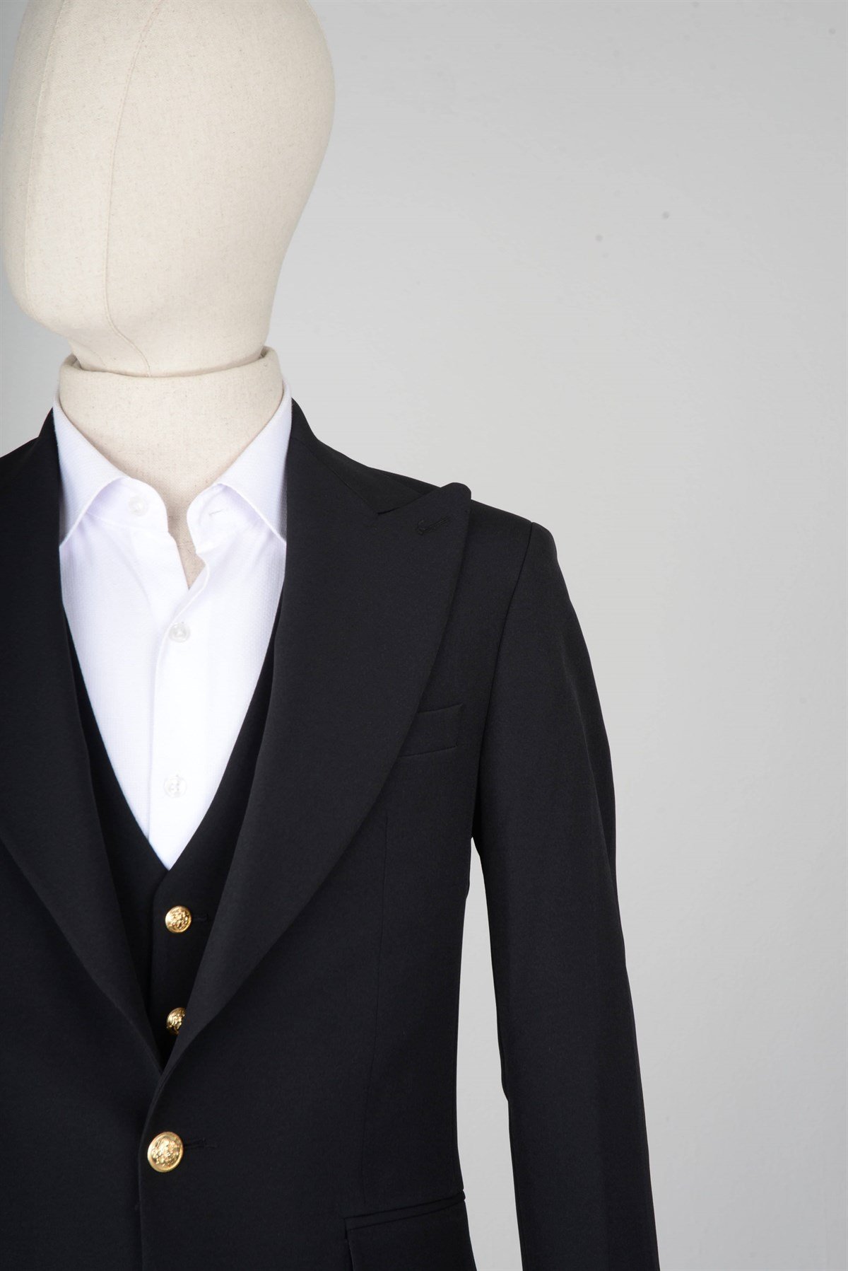 Maserto Slim Fit Siyah Yelekli Takım Elbise Düz Desenli