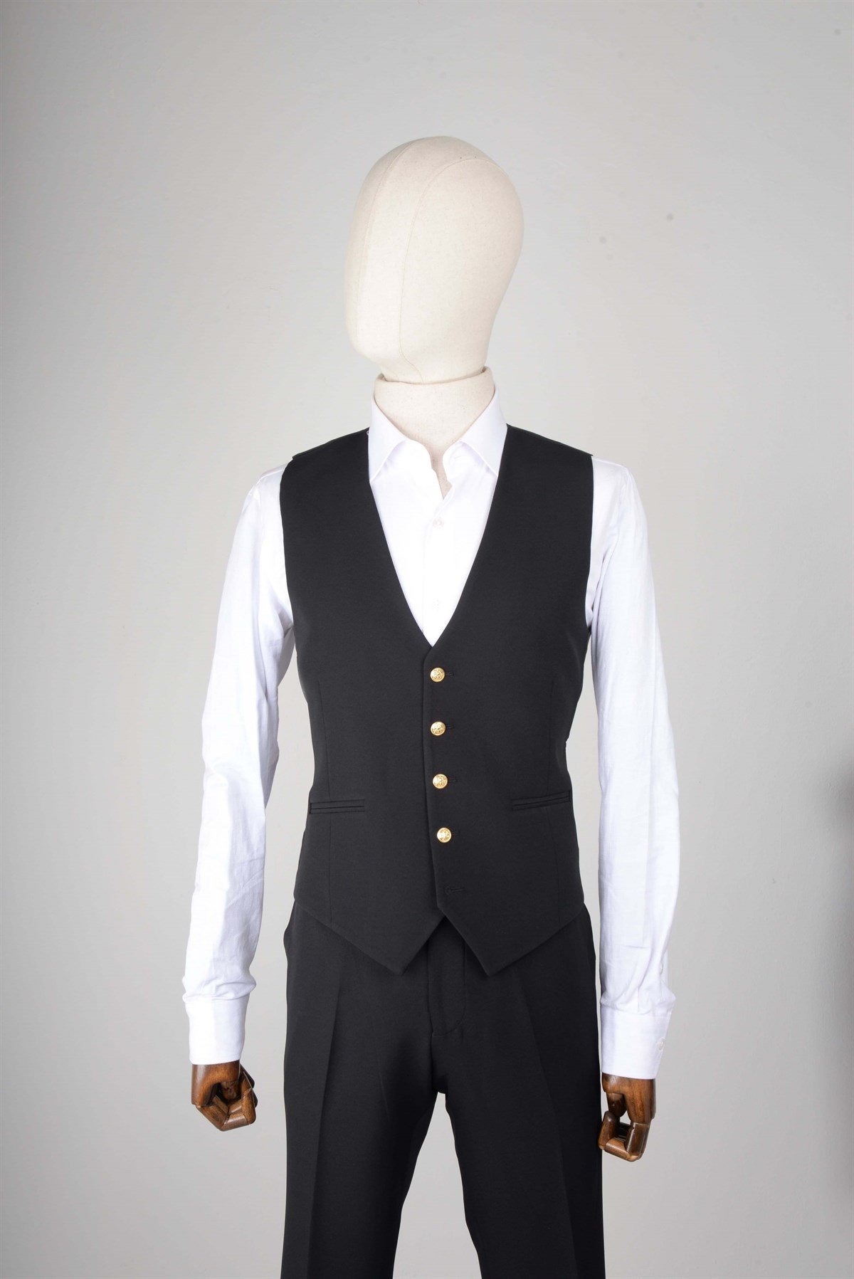 Maserto Slim Fit Siyah Yelekli Takım Elbise Düz Desenli