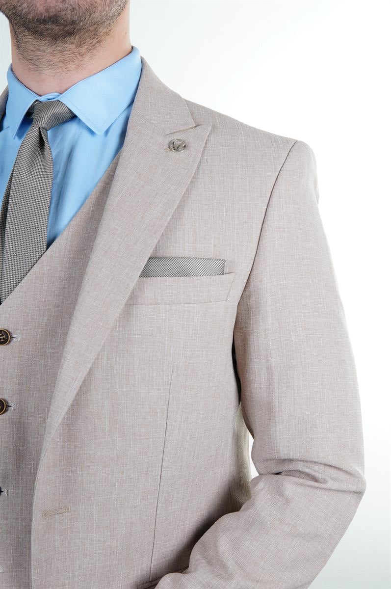 Maserto Slim Fit Vizon Takım Elbise Kendinden Desenli