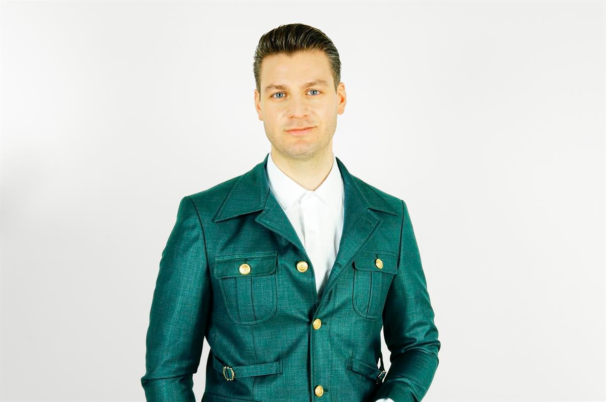 Maserto Slim Fit Yeşil Cepli Takım Elbise Kendinden Desenli