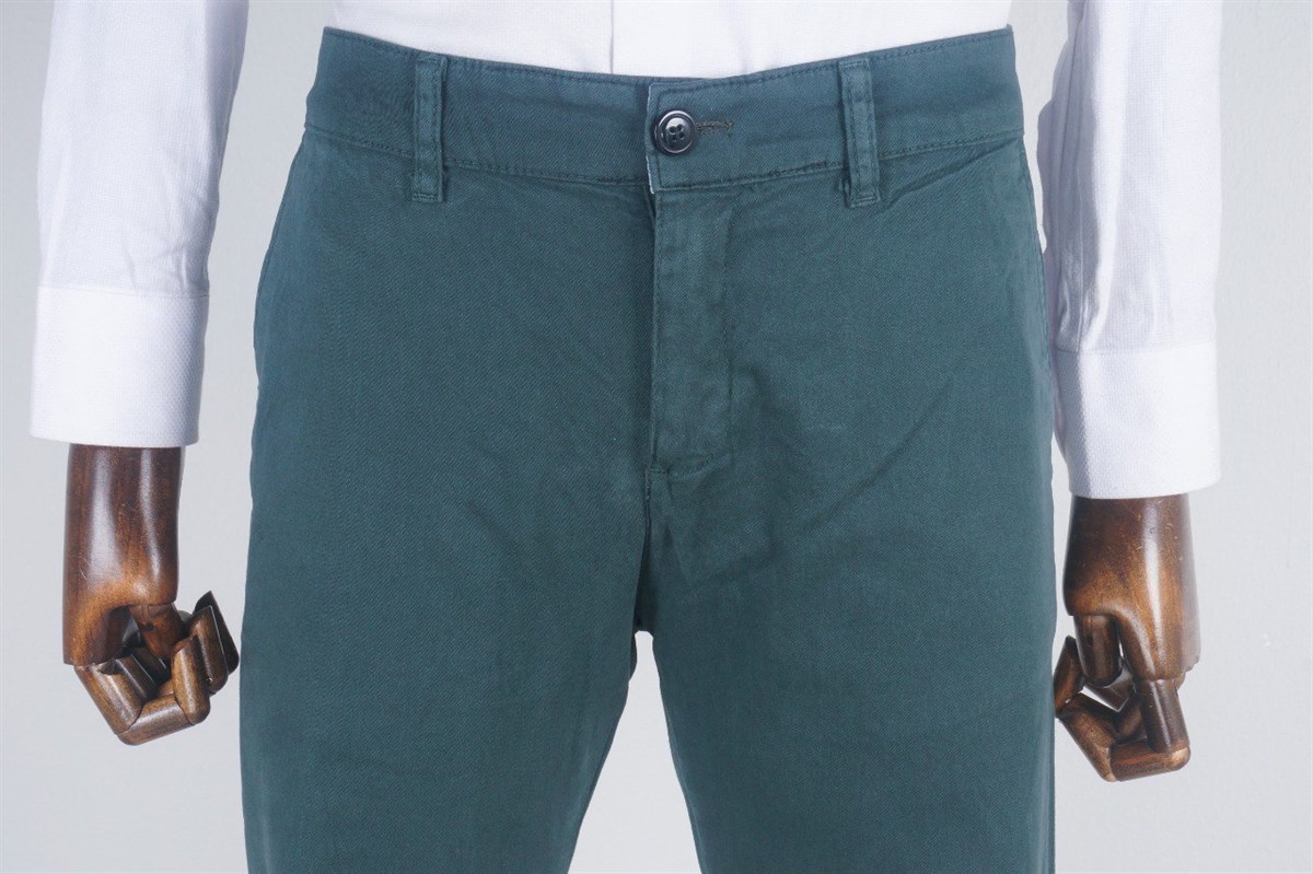 Maserto Slim Fit Yeşil Pantolon Düz Desenli