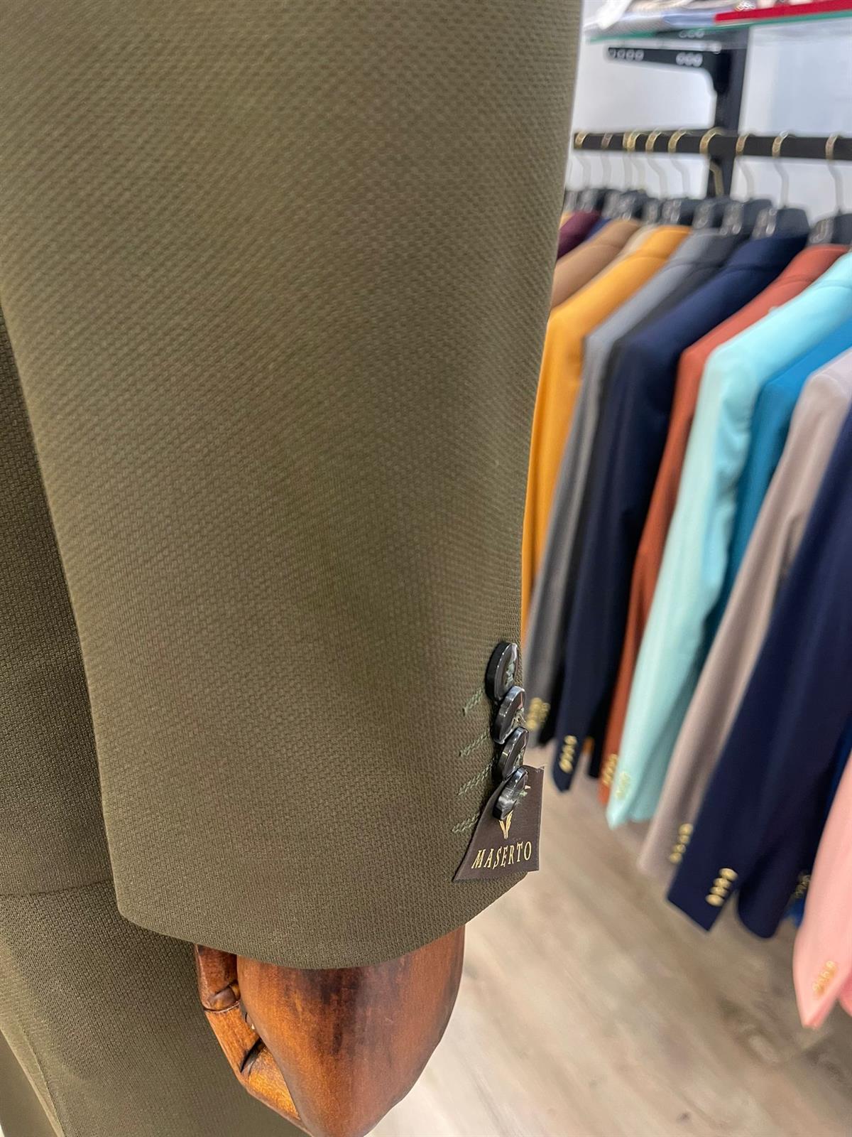 Maserto Slim Fit Yeşil Takım Elbise Düz Desenli