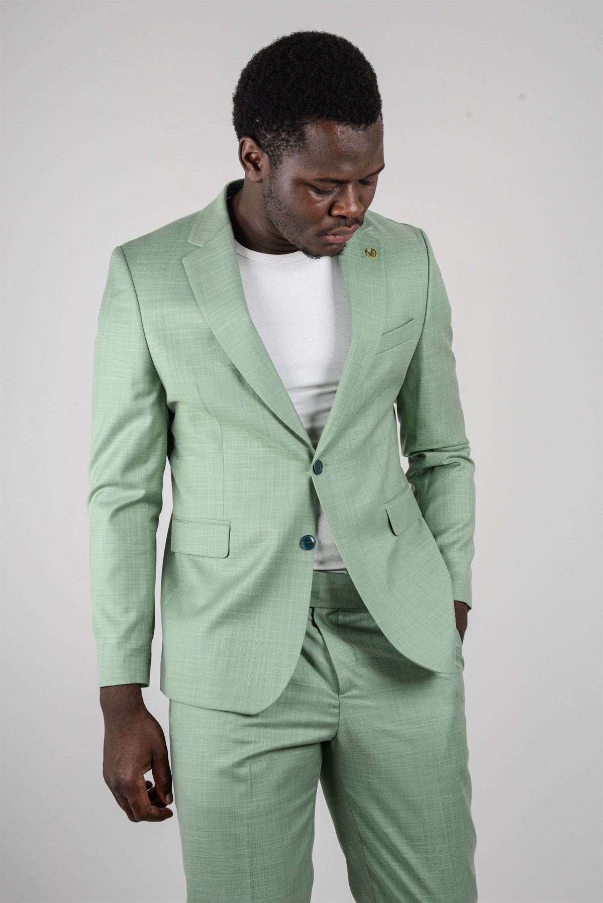 Maserto Slim Fit Yeşil Takım Elbise Düz Desenli