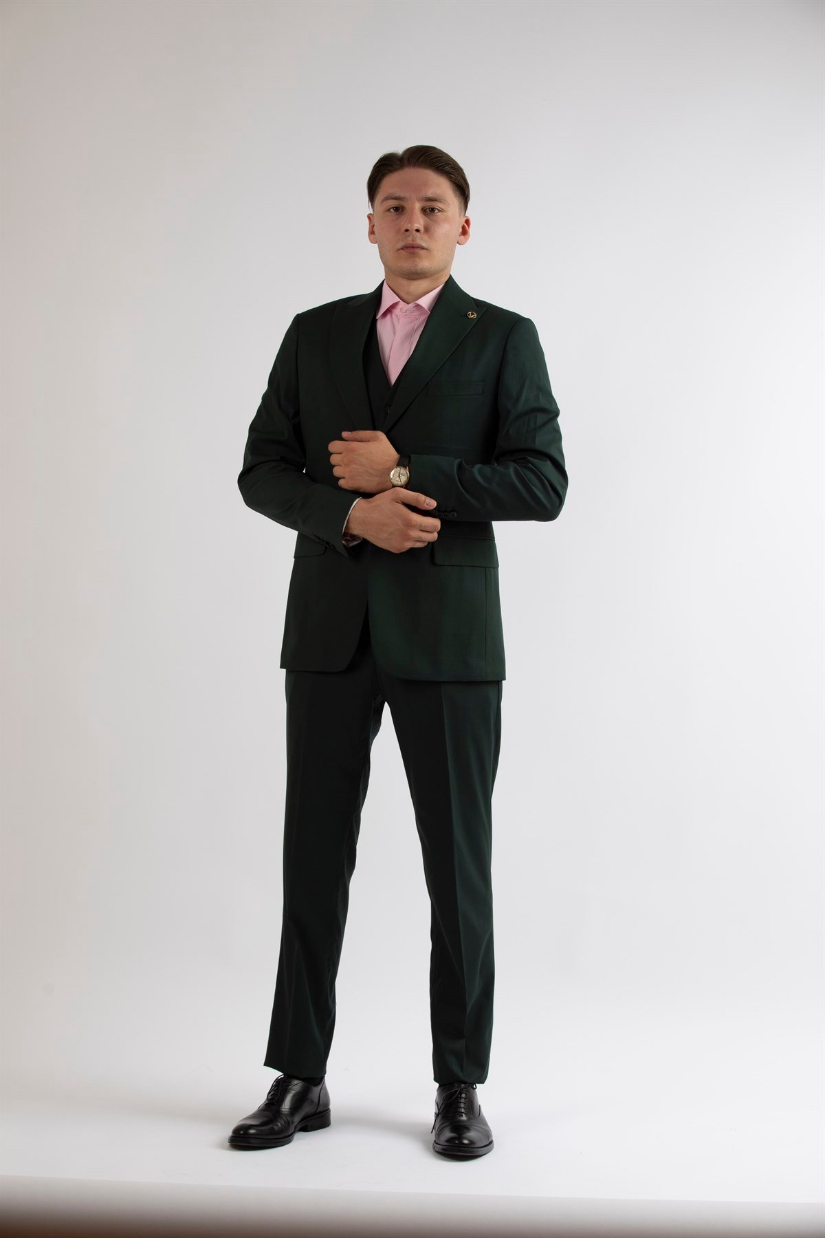 Maserto Slim Fit Yeşil Takım Elbise Düz Desenli