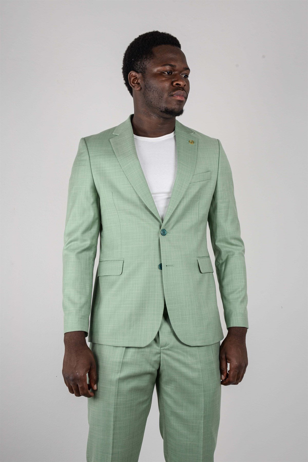 Maserto Slim Fit Yeşil Takım Elbise Düz Desenli