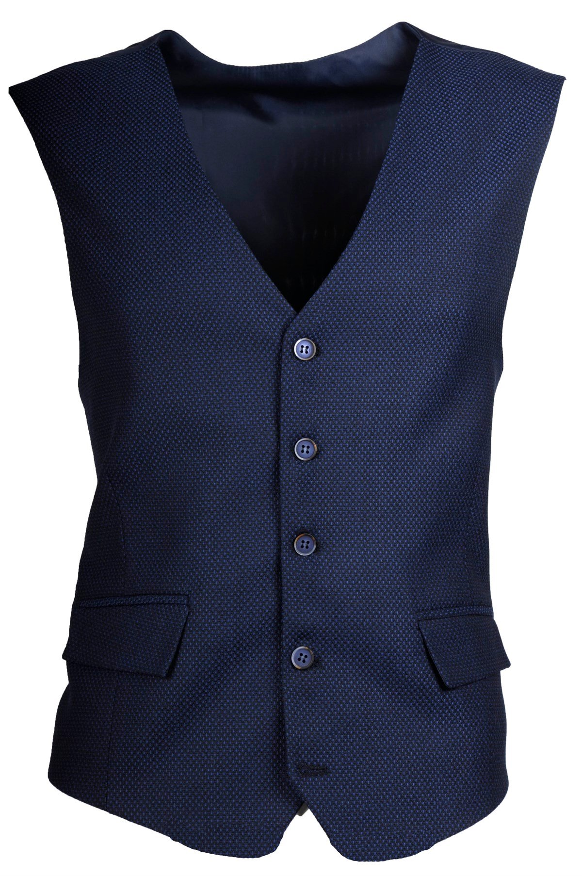 NOKTA DESENLİ MAVİ SLİM FİT YELEK