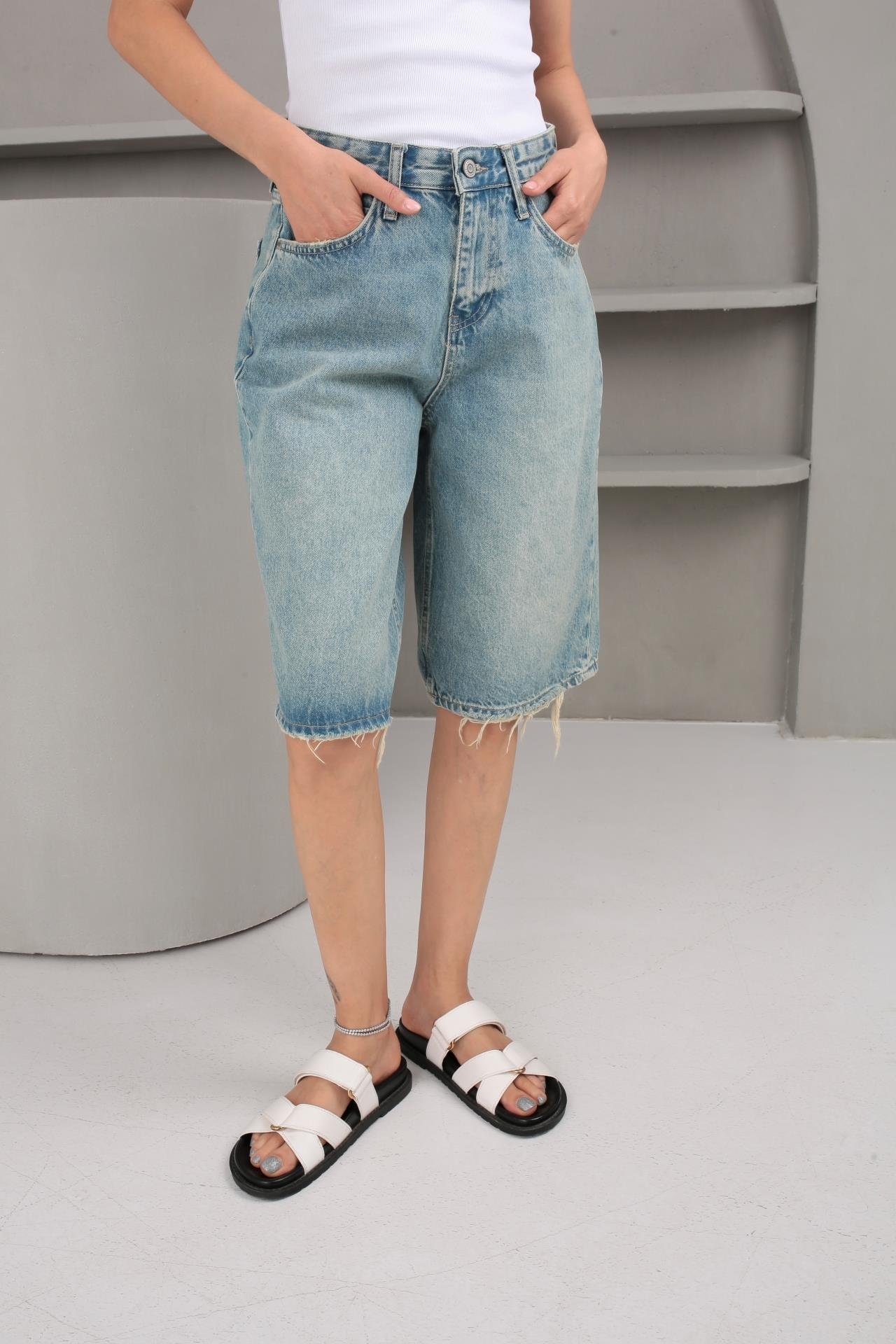 Açık Mavi Şehir Boy Denim Şort (1883-3) ŞORT | NO33