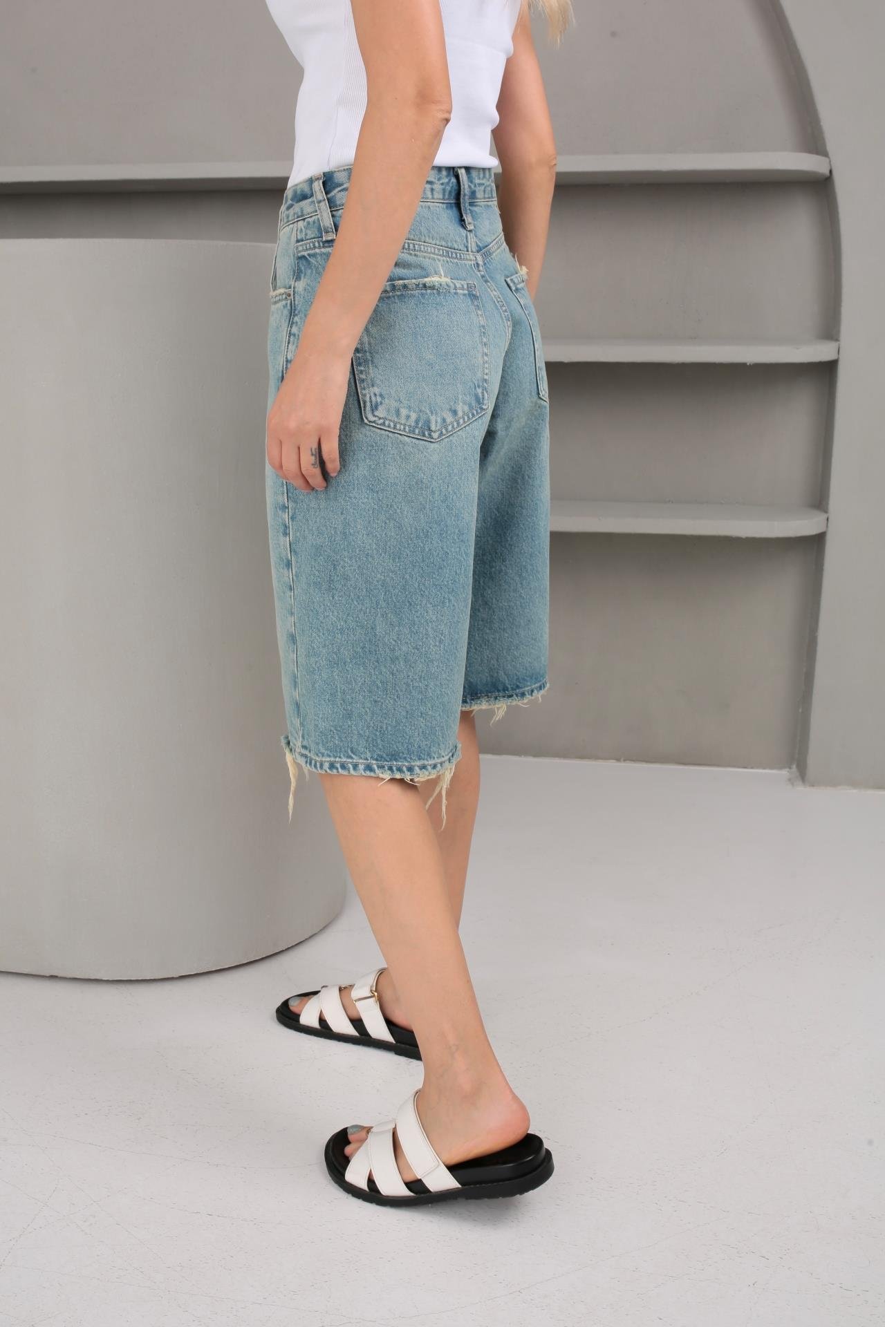 Açık Mavi Şehir Boy Denim Şort (1883-3) ŞORT | NO33