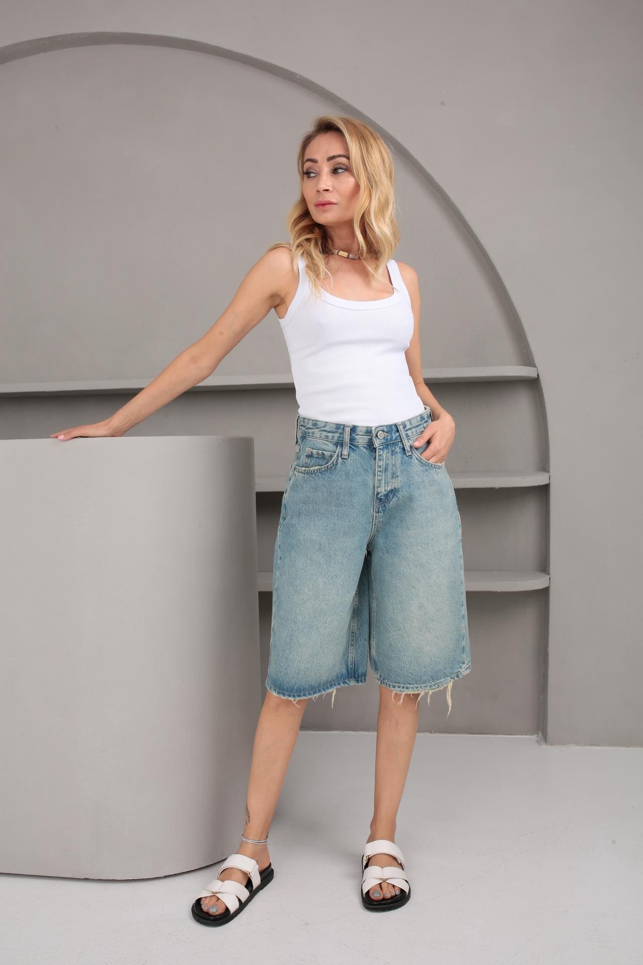 Açık Mavi Şehir Boy Denim Şort (1883-3) ŞORT | NO33