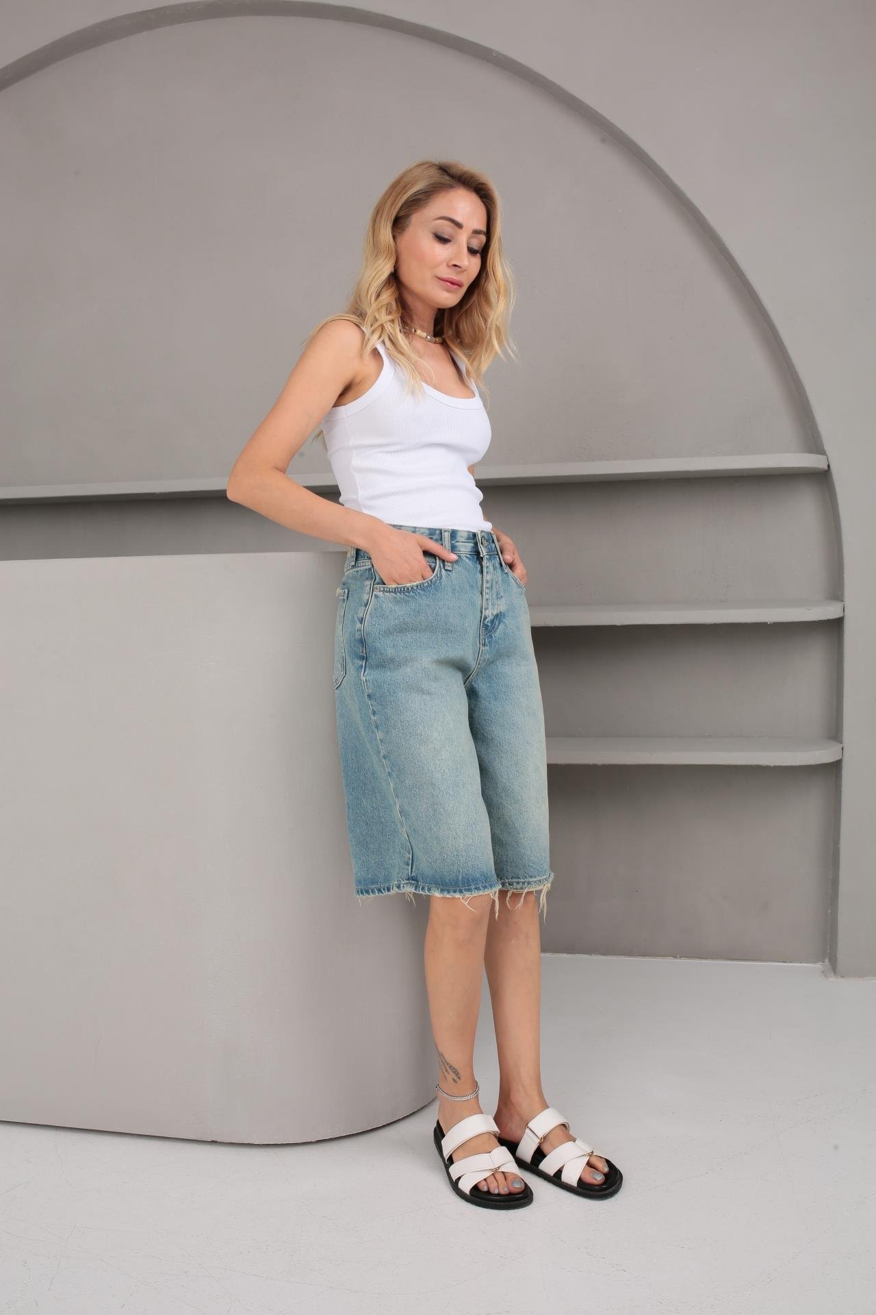 Açık Mavi Şehir Boy Denim Şort (1883-3) ŞORT | NO33