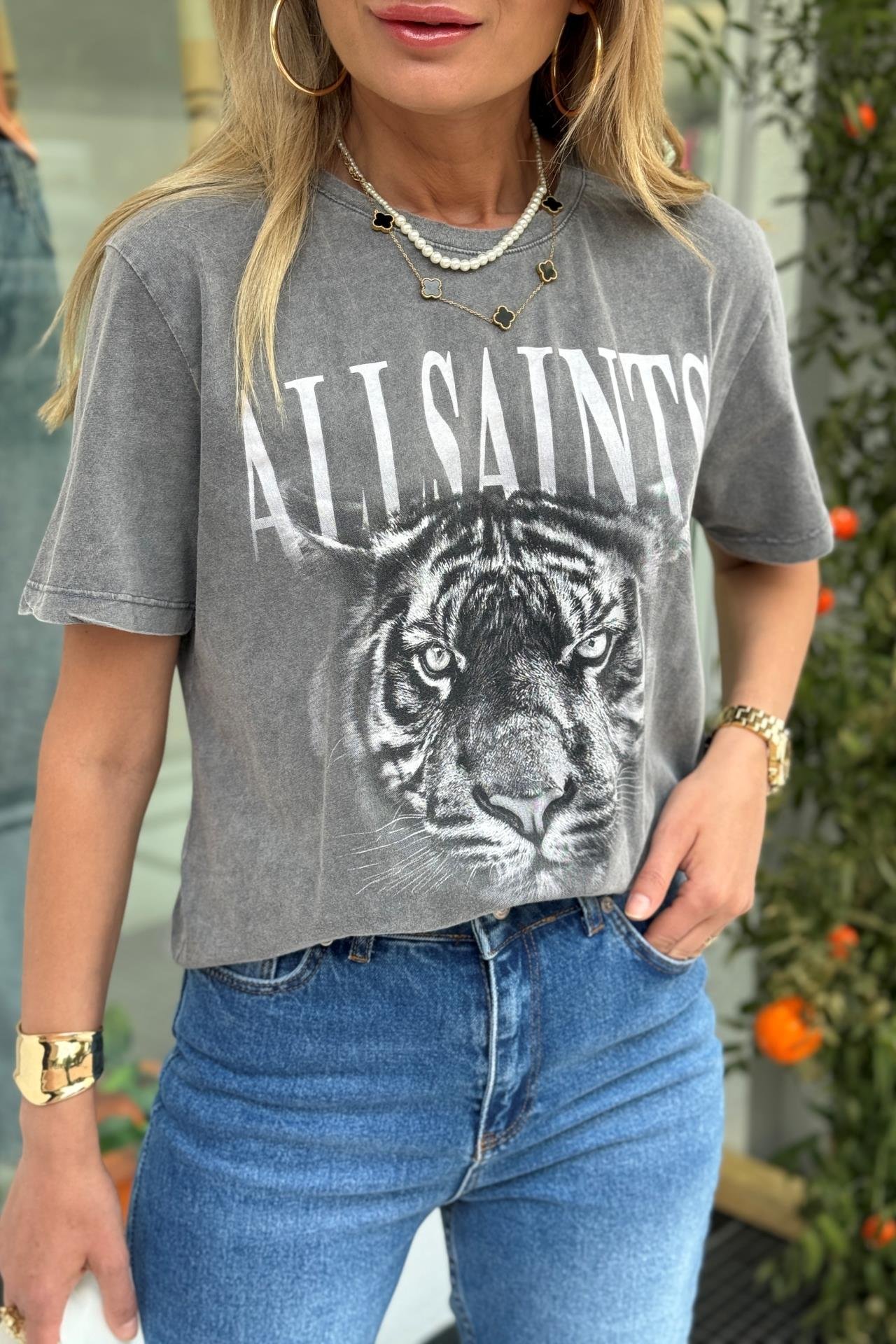 Allsaint Baskılı Yıkamalı Tshirt T-SHİRT