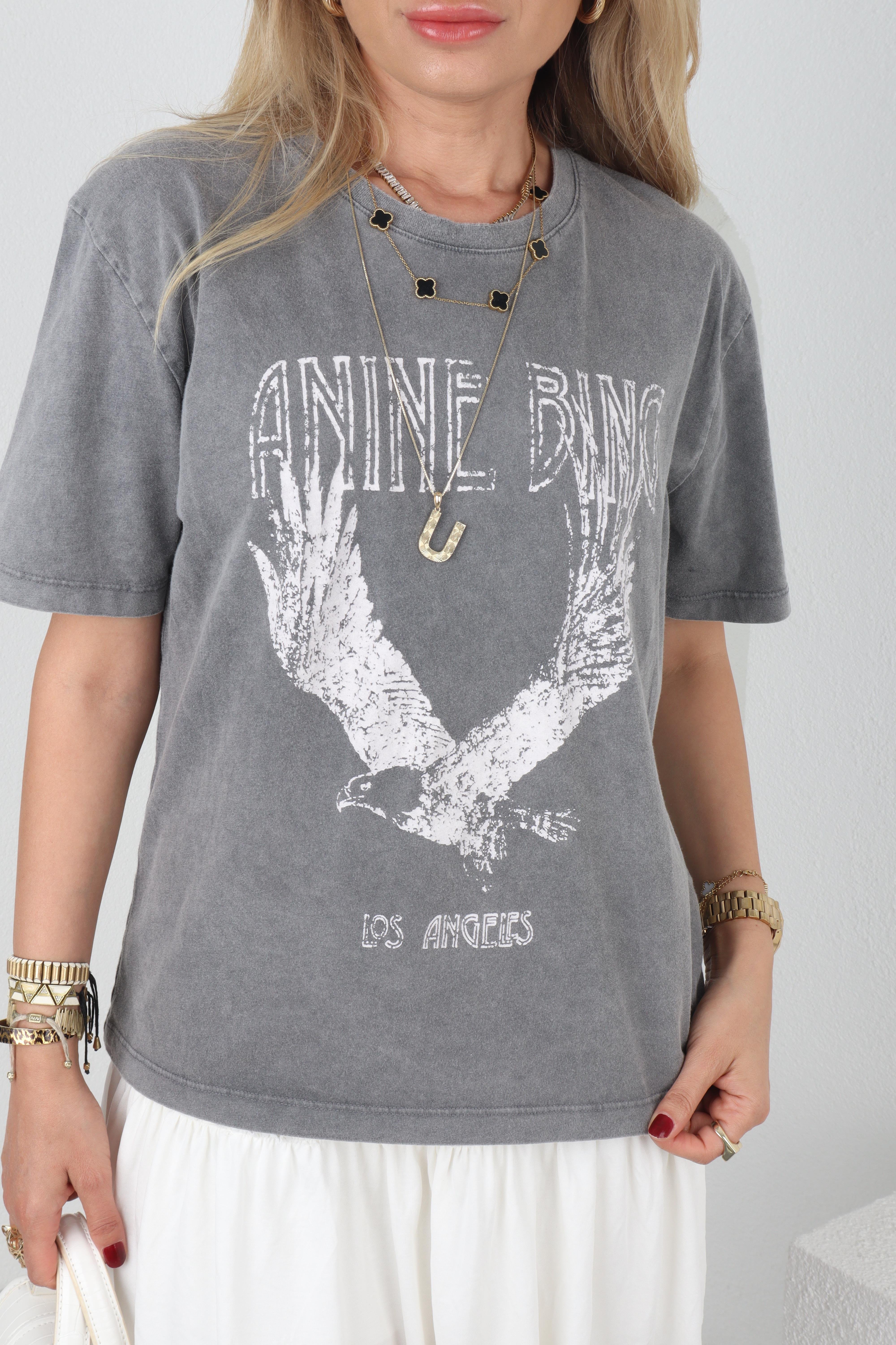 Anine Bing Yazılı Yıkamalı Tshirt T-SHİRT