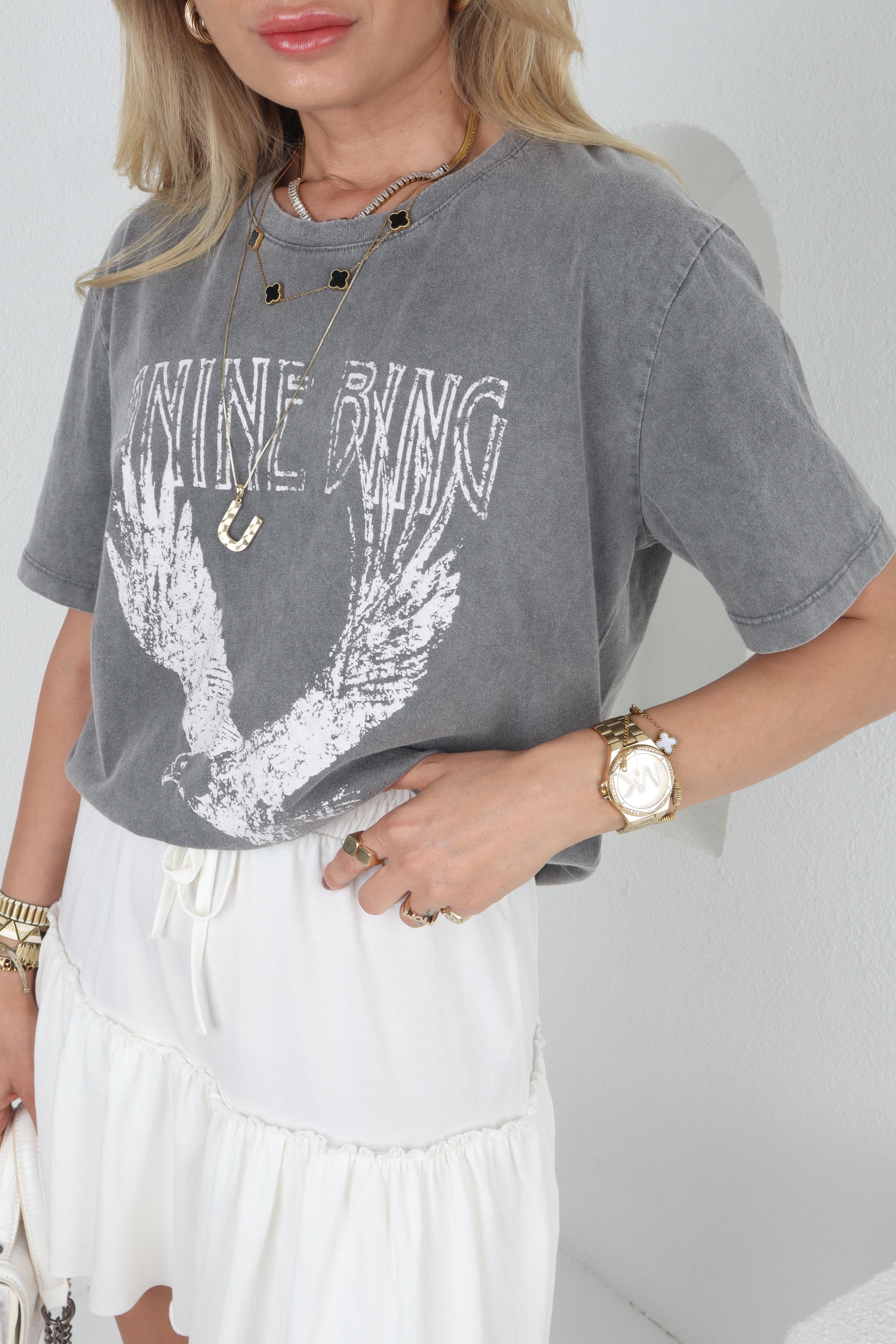 Anine Bing Yazılı Yıkamalı Tshirt T-SHİRT