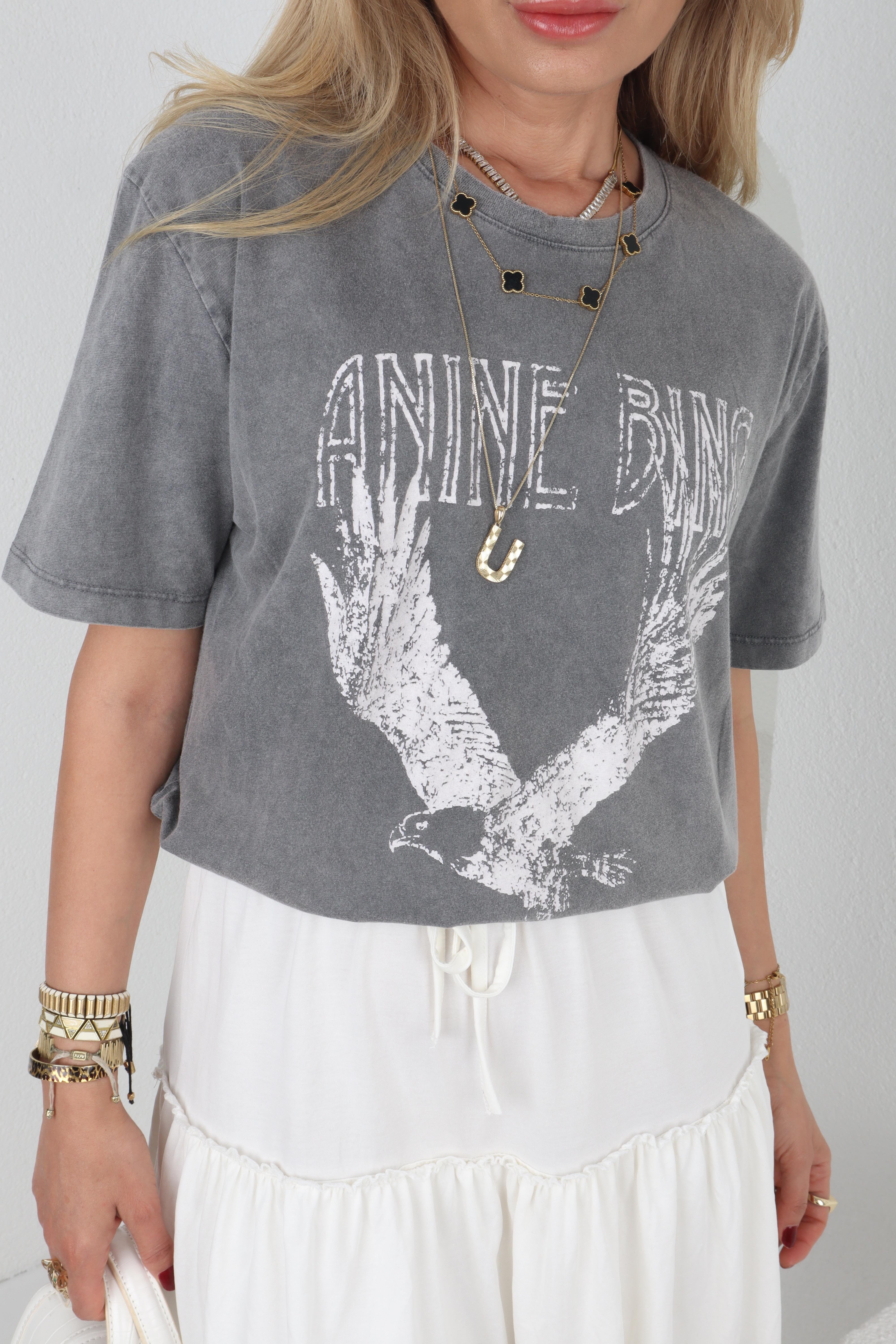 Anine Bing Yazılı Yıkamalı Tshirt T-SHİRT