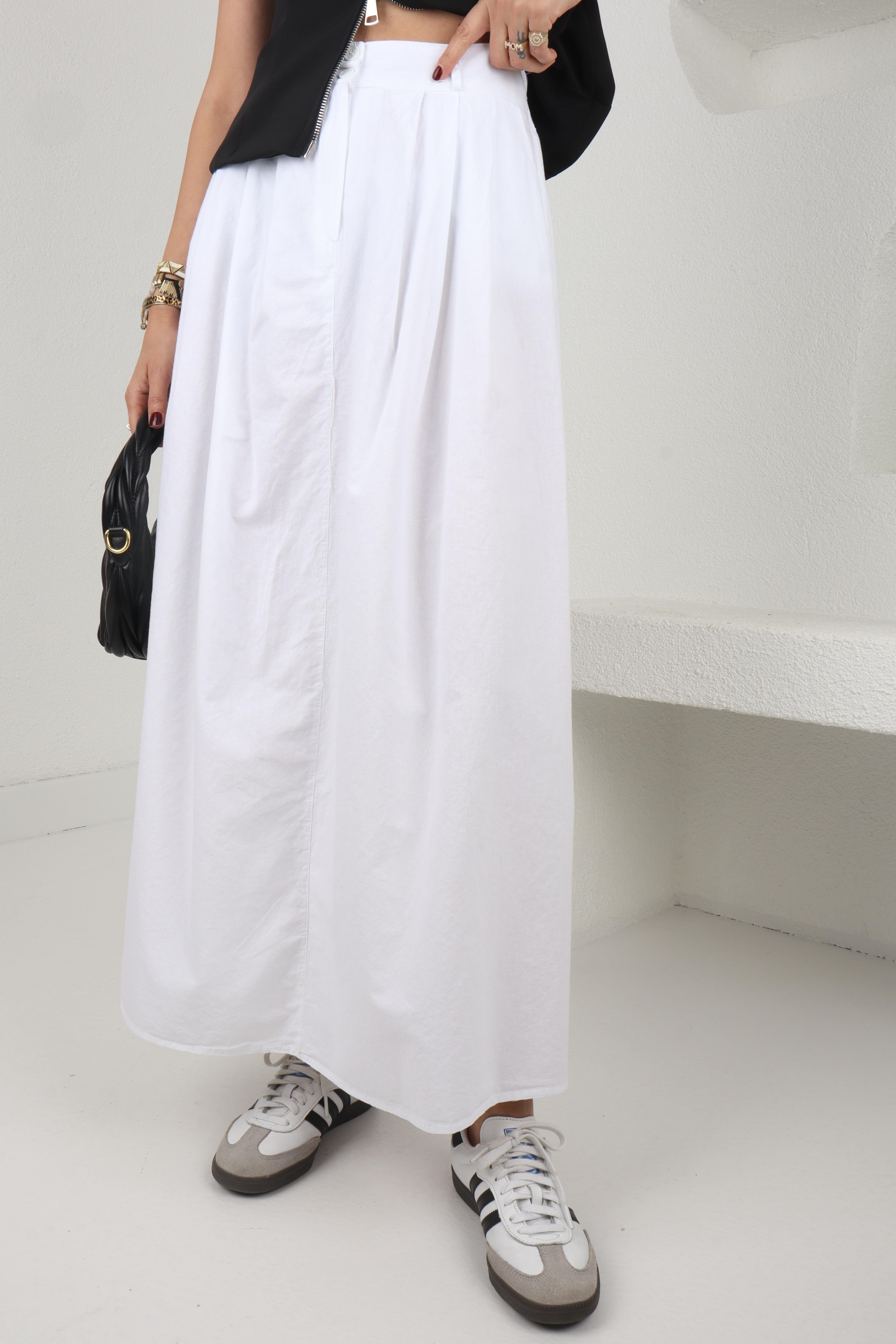 Arkası Cepli Beyaz Geniş Etek ETEK