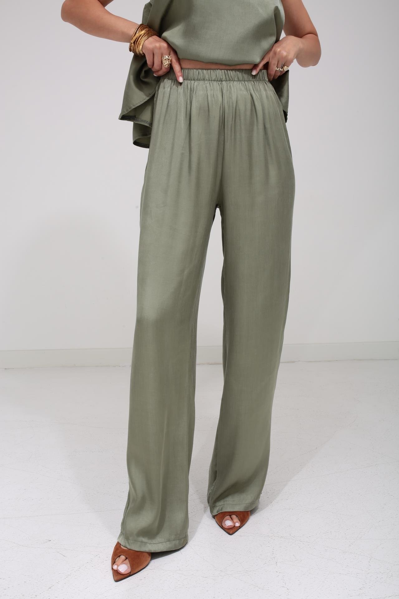 Askılı Tensel Kumaş Haki Bluz Pantolon TAKIM | NO33