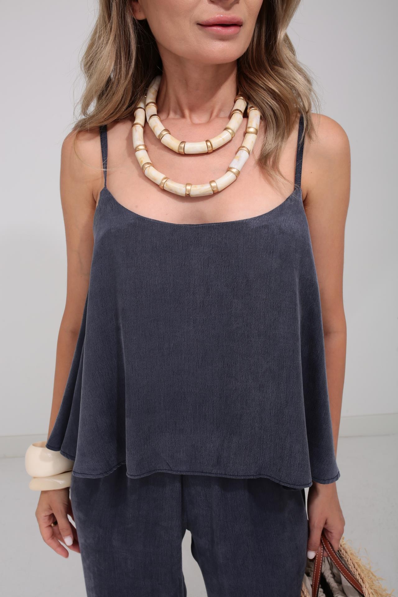 Askılı Tensel Kumaş Lacivert Bluz Pantolon TAKIM | NO33